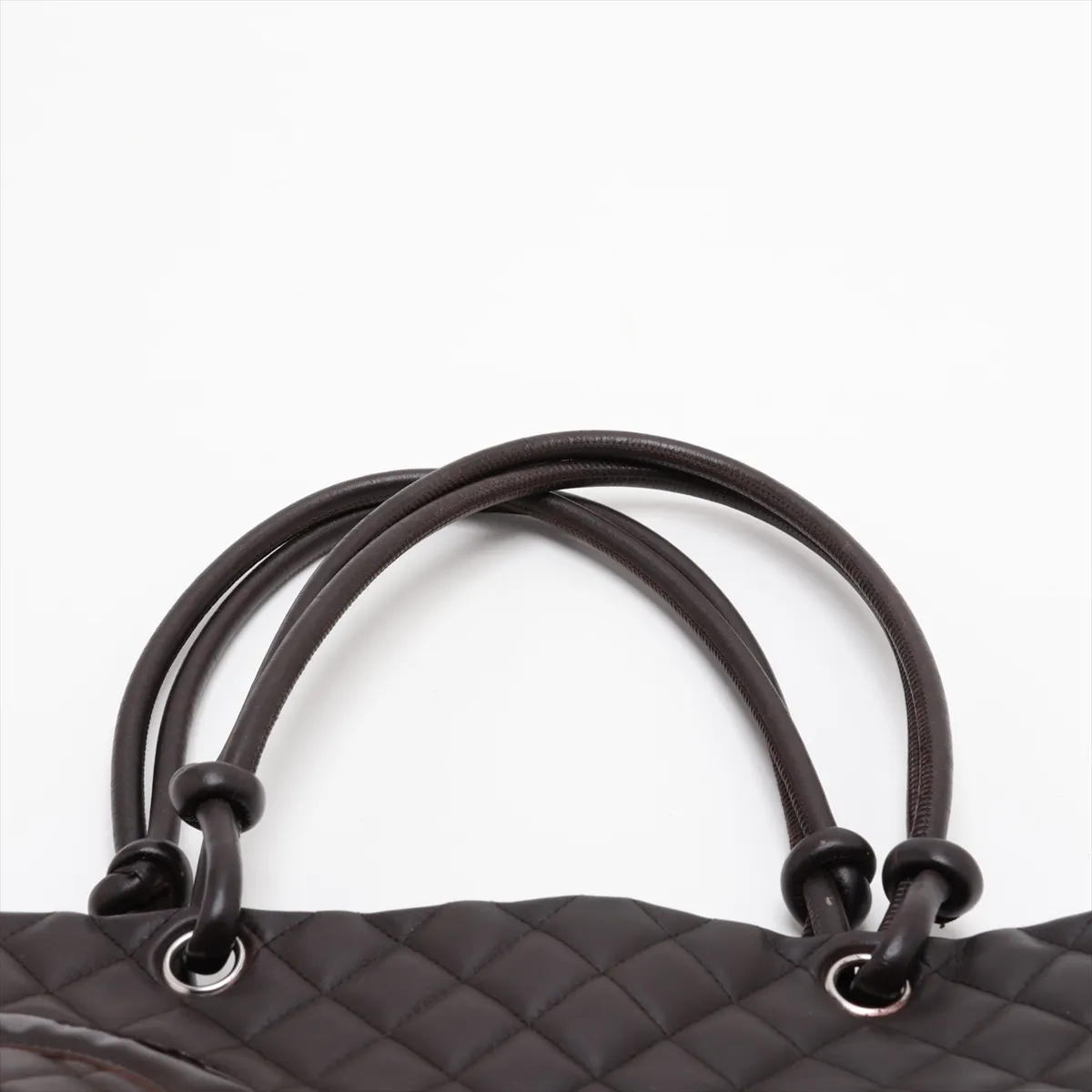 Cambon Line Lambskin Tote Bag, Brown, Silver Hardware — view 6