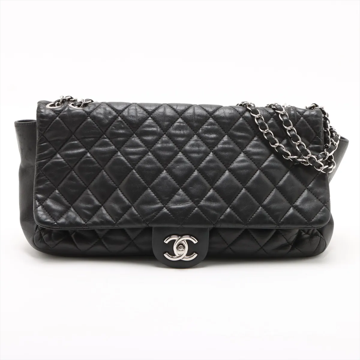 Matelasse Lambskin Single Flap Double Chain Bag Black Silver Hardware 13626506 13th Series