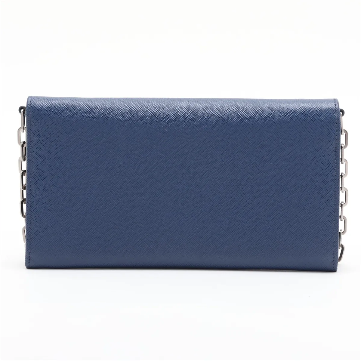 Saffiano Leather Chain Wallet, Blue, 1MT440 — view 2