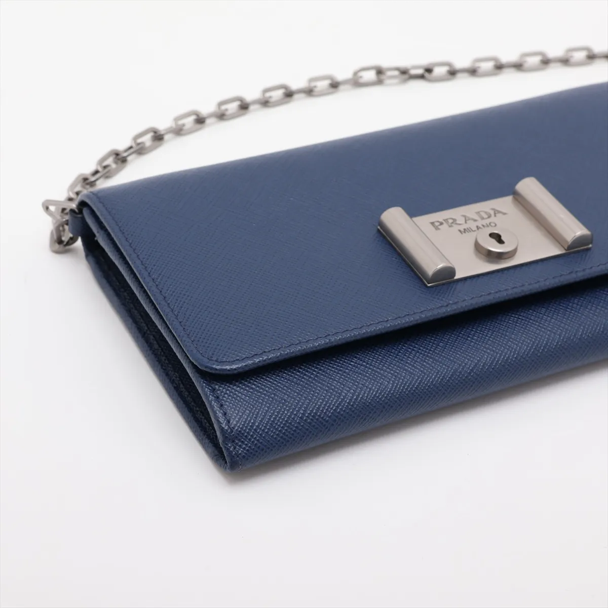 Saffiano Leather Chain Wallet, Blue, 1MT440 — view 4