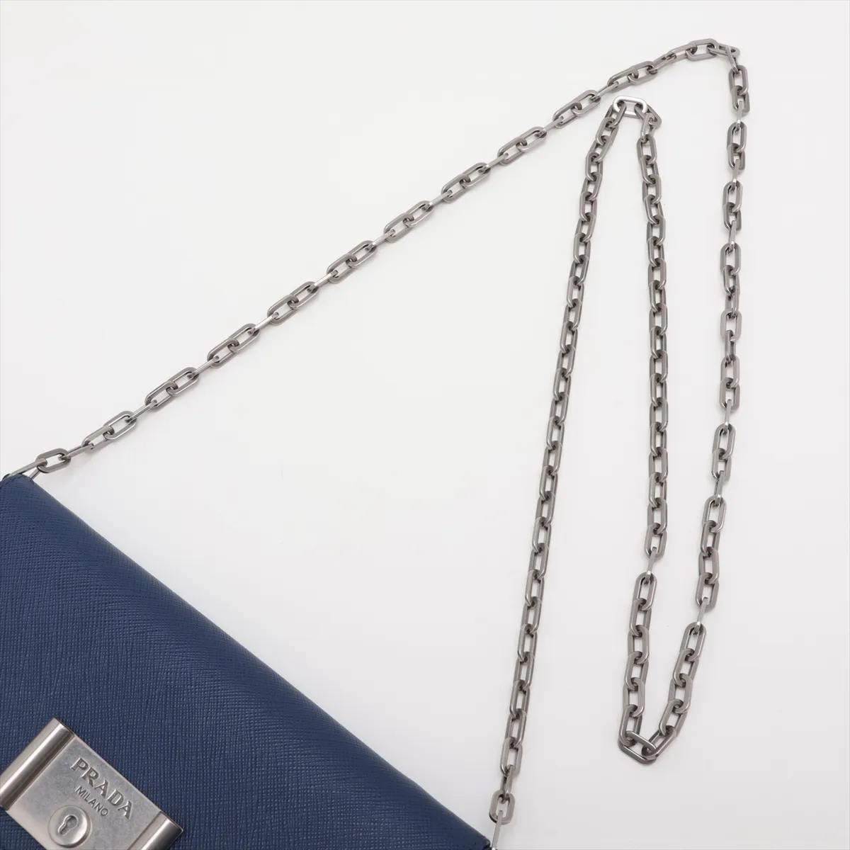 Saffiano Leather Chain Wallet, Blue, 1MT440 — view 5