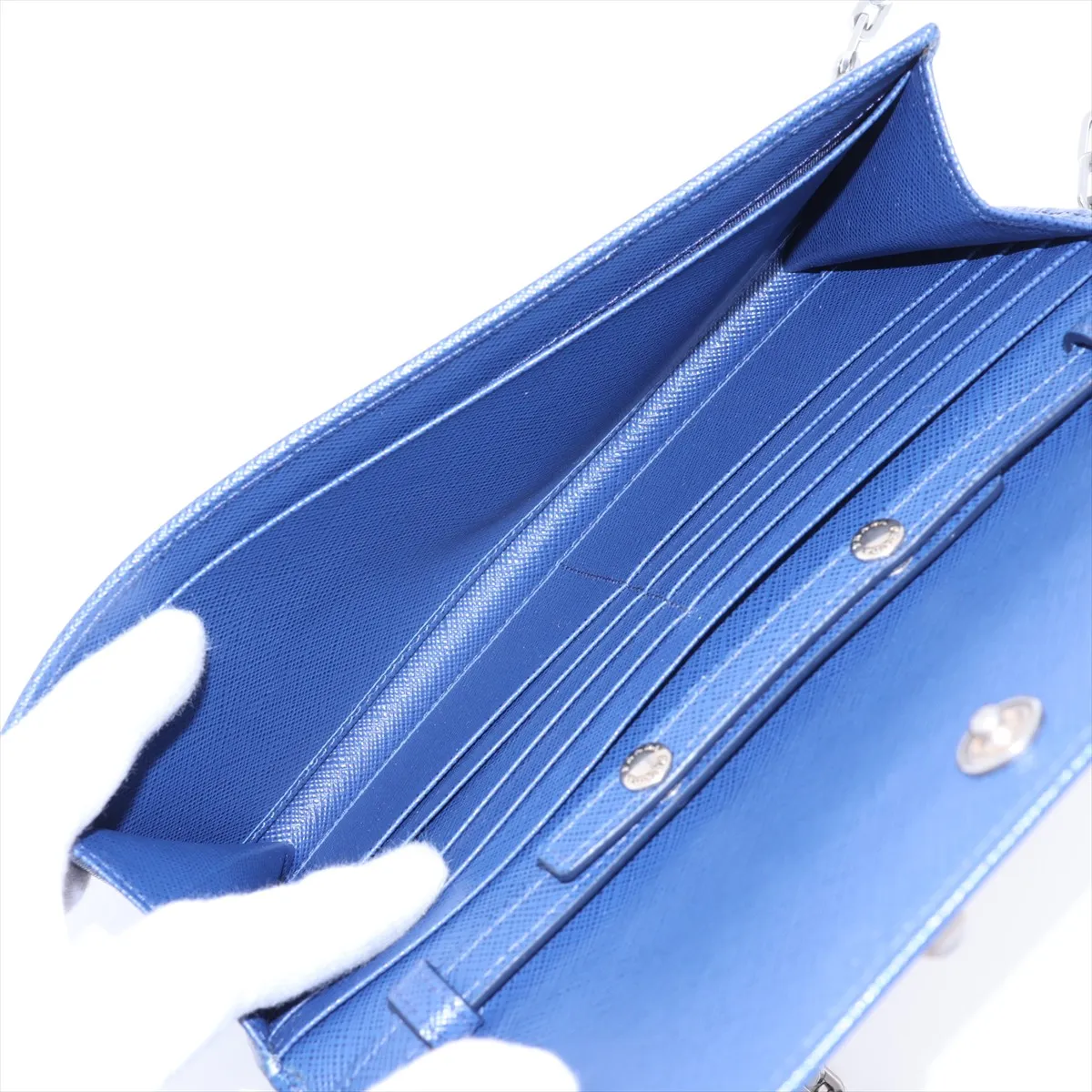Saffiano Leather Chain Wallet, Blue, 1MT440 — view 6