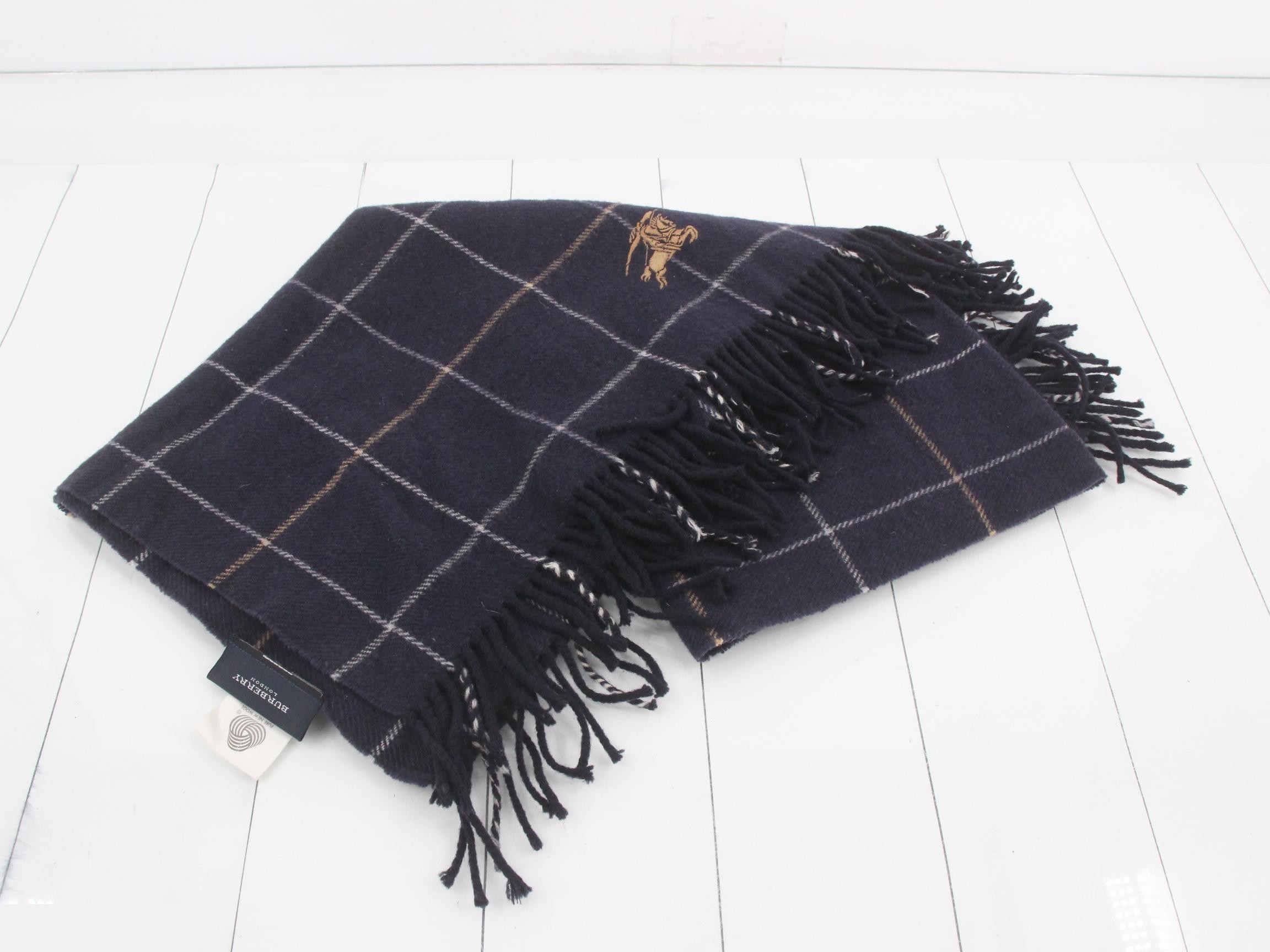 Nova Check Scarf, Navy, 100% Wool — view 3