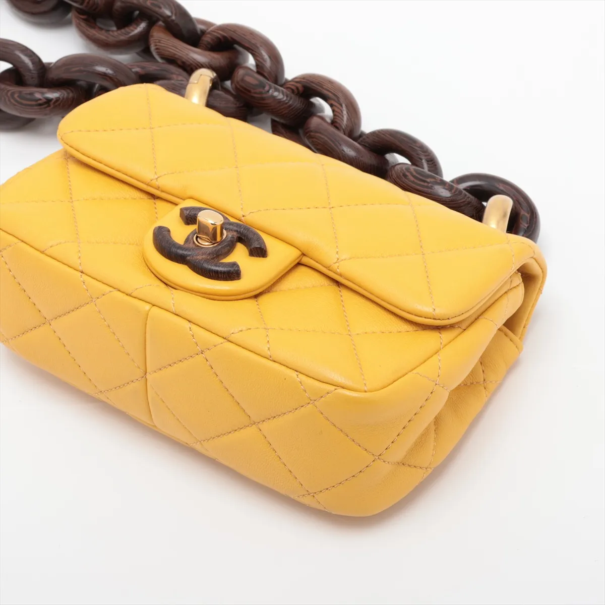 Mini Matelassé Lambskin Shoulder Bag, Wood, Yellow, Gold Hardware, XLN0G5NK, Random Plate — view 3