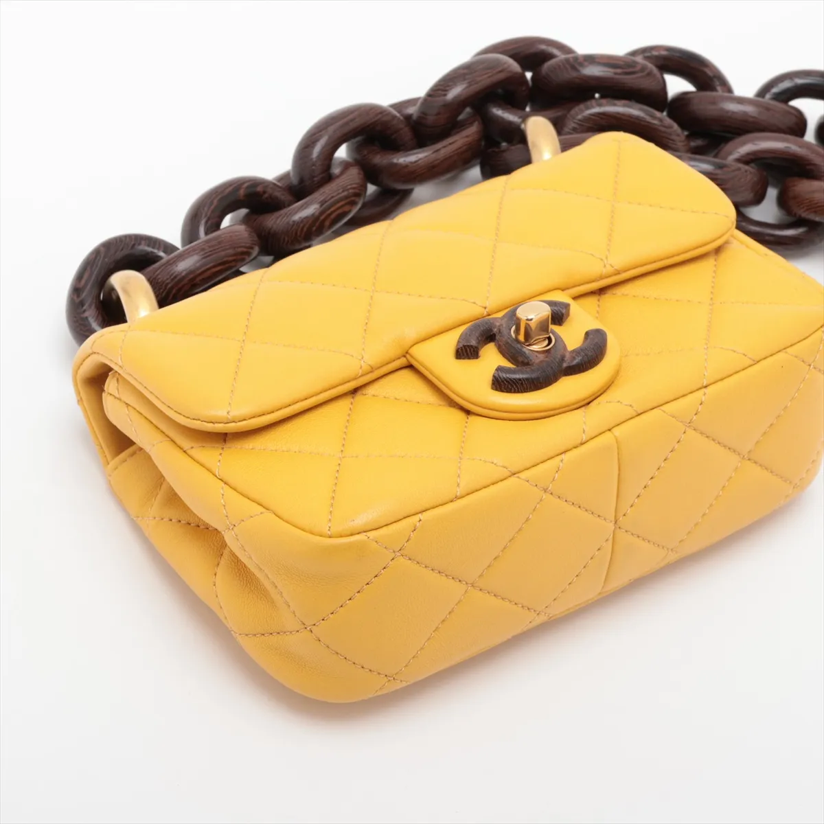 Mini Matelassé Lambskin Shoulder Bag, Wood, Yellow, Gold Hardware, XLN0G5NK, Random Plate — view 4