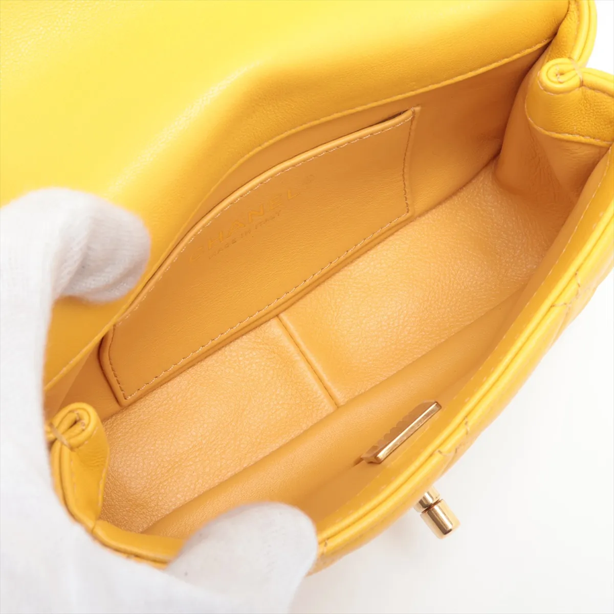 Mini Matelassé Lambskin Shoulder Bag, Wood, Yellow, Gold Hardware, XLN0G5NK, Random Plate — view 6