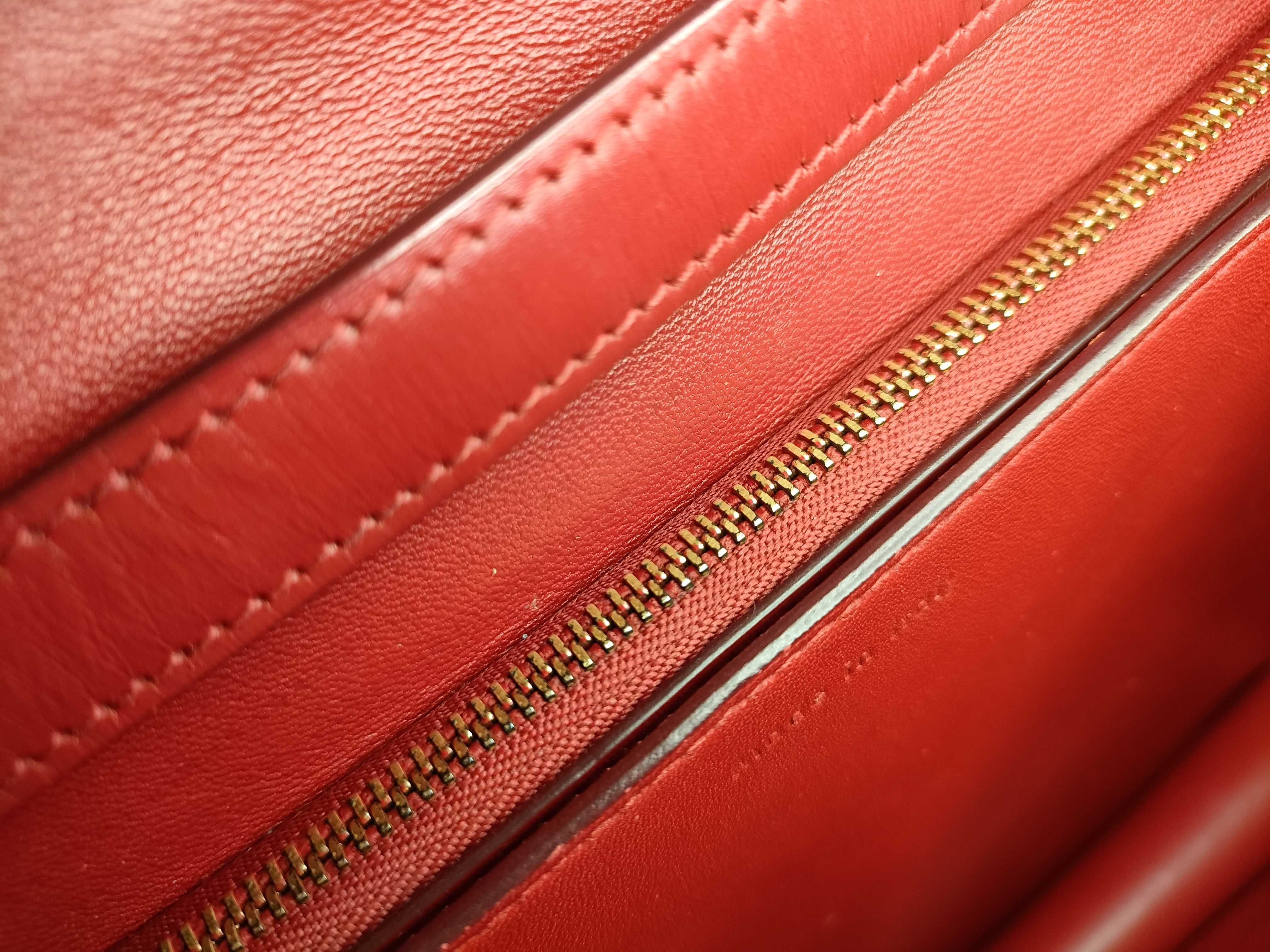 Classic Box Small Leather Shoulder Bag, Red — view 12