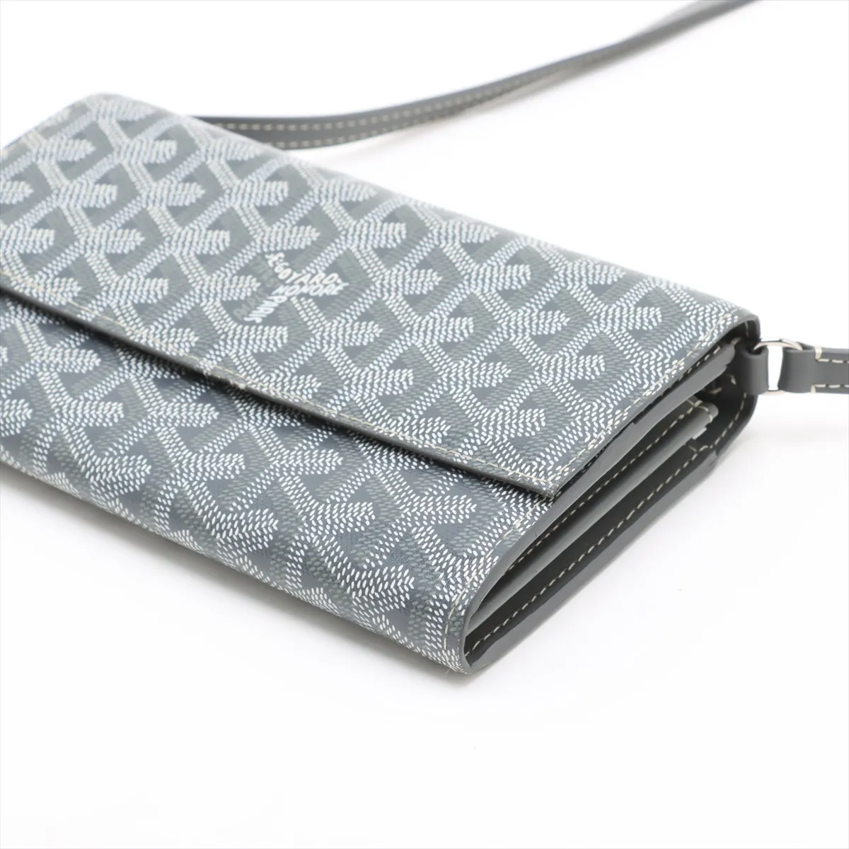 Varenne PVC x Leather Chain Wallet Gray — view 3