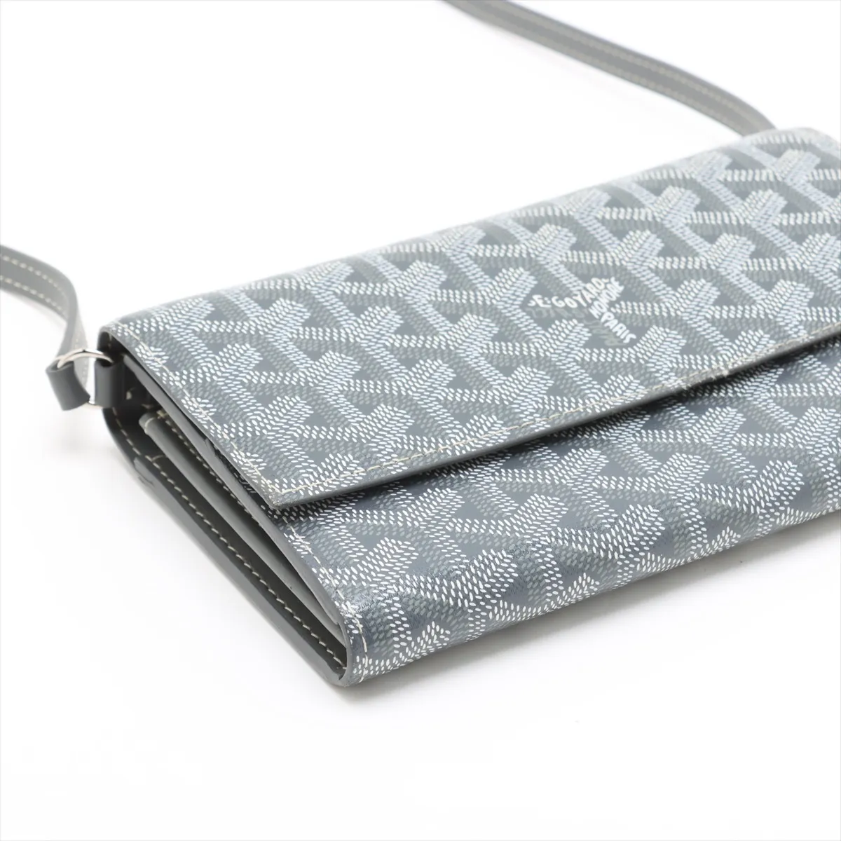 Varenne PVC x Leather Chain Wallet Gray — view 4