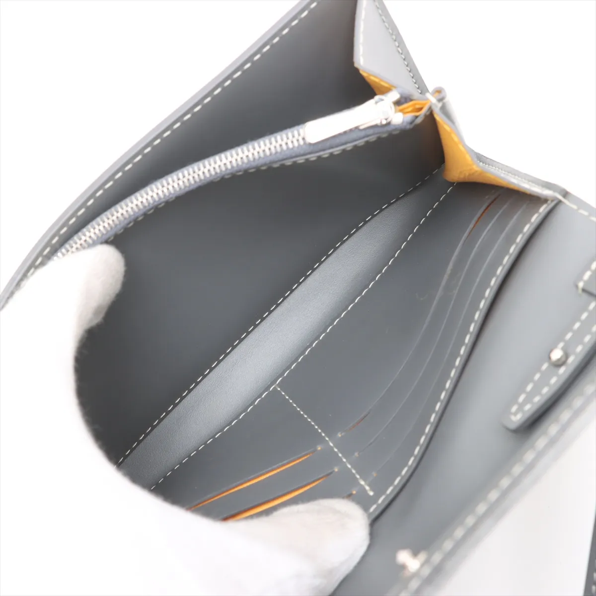 Varenne PVC x Leather Chain Wallet Gray — view 6
