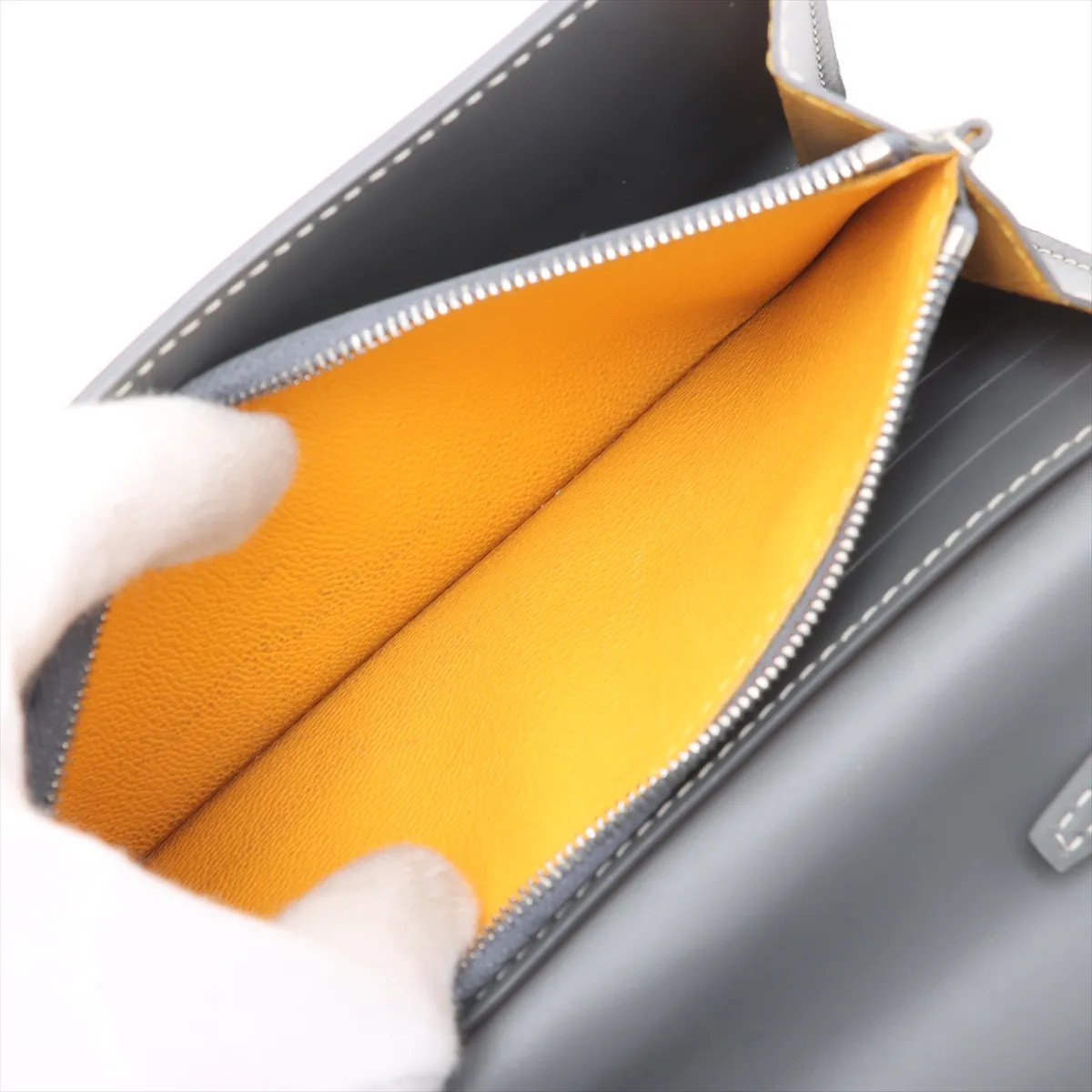 Varenne PVC x Leather Chain Wallet Gray — view 9