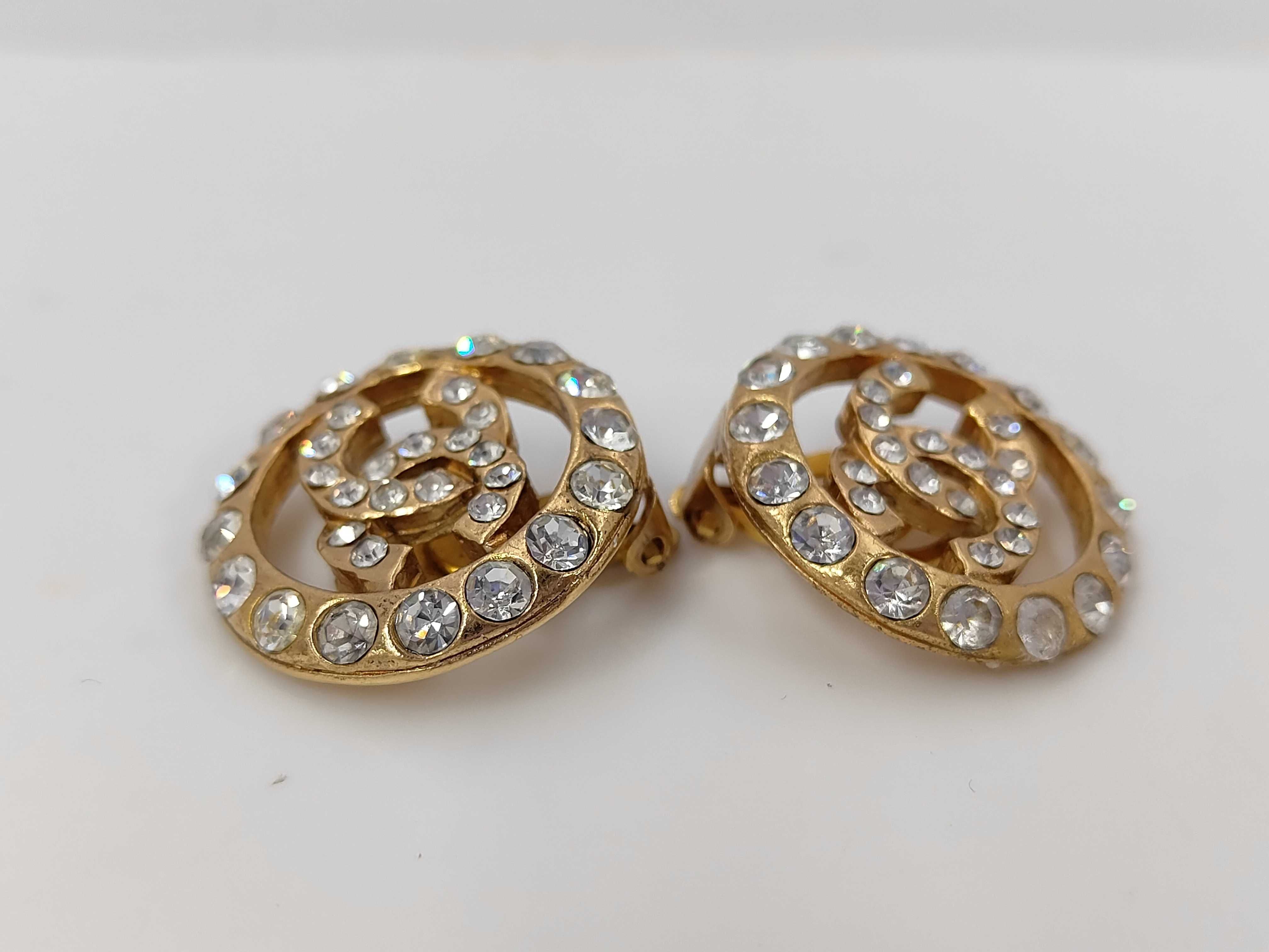 Vintage Coco Mark Rhinestone Earrings GP Earrings — view 3