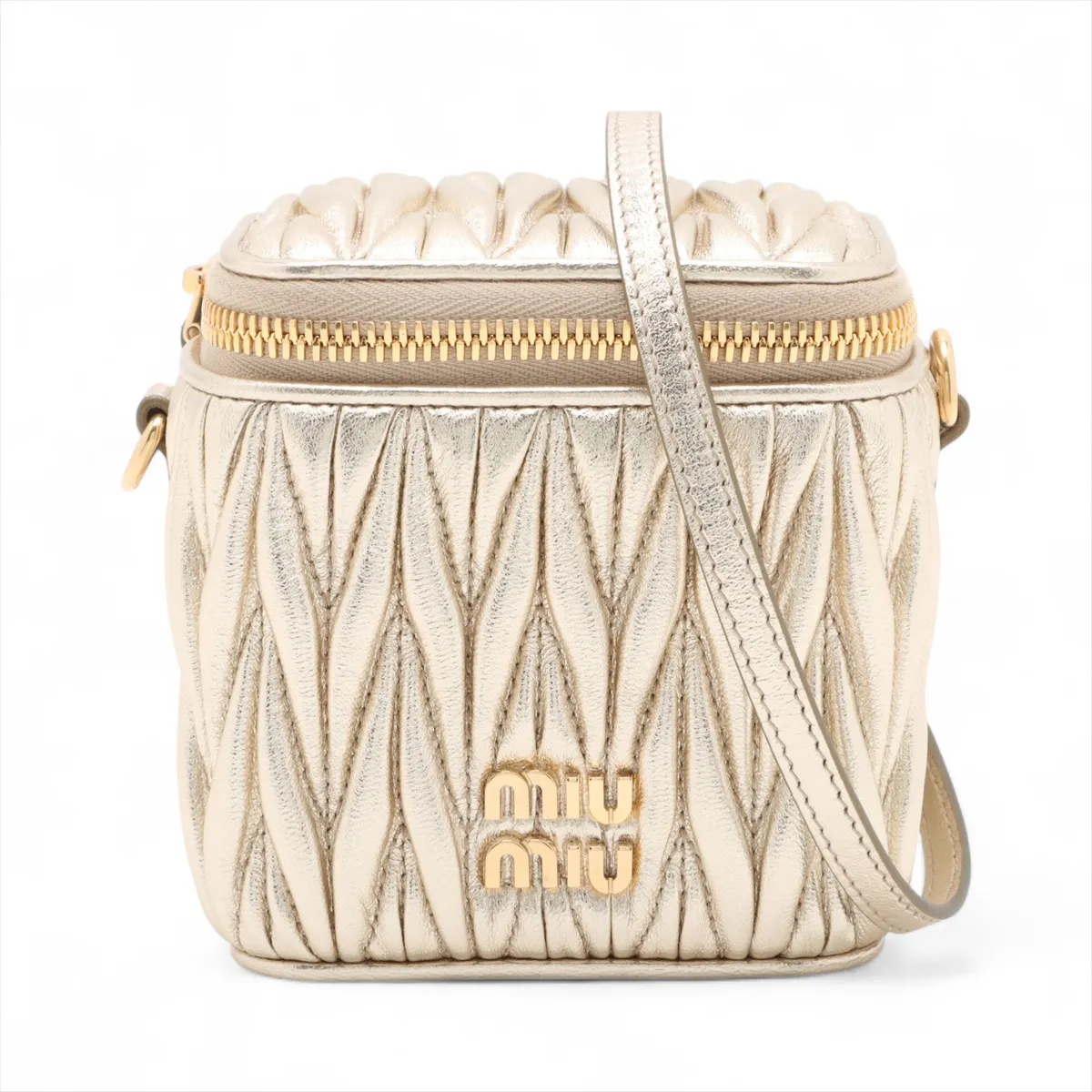 Matelassé Micro Bag Leather Shoulder Bag Gold 5NR018 with Mirror