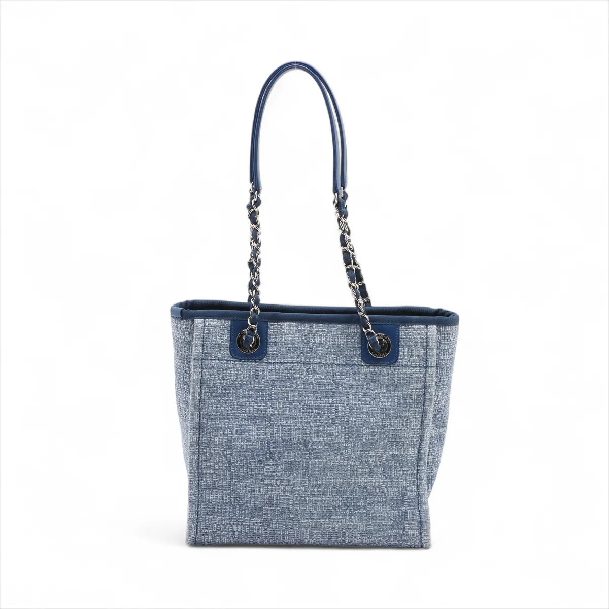 Deauville PM Tweed x Leather Chain Tote Bag Blue Silver Hardware 25266483 25th Series — view 2