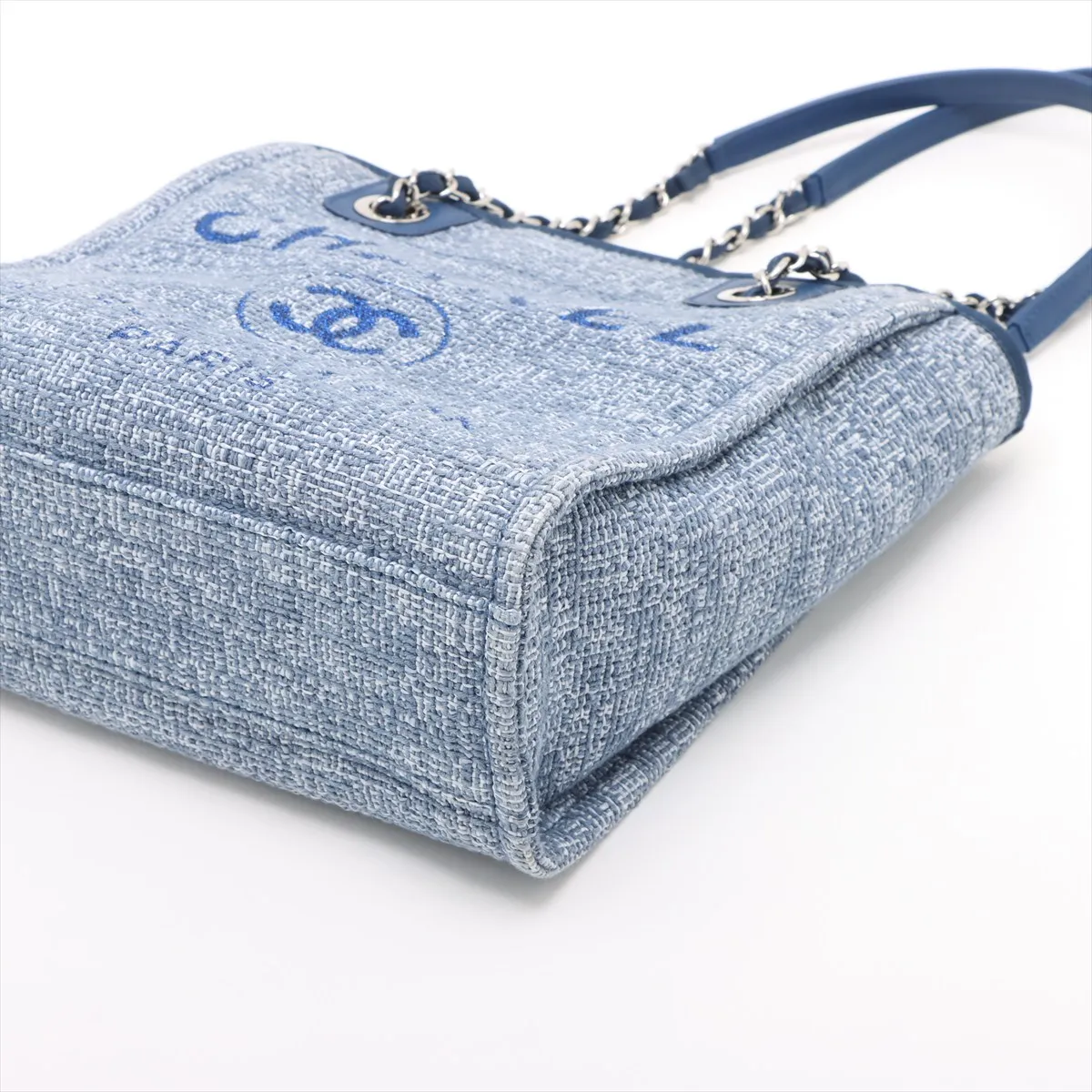 Deauville PM Tweed x Leather Chain Tote Bag Blue Silver Hardware 25266483 25th Series — view 3