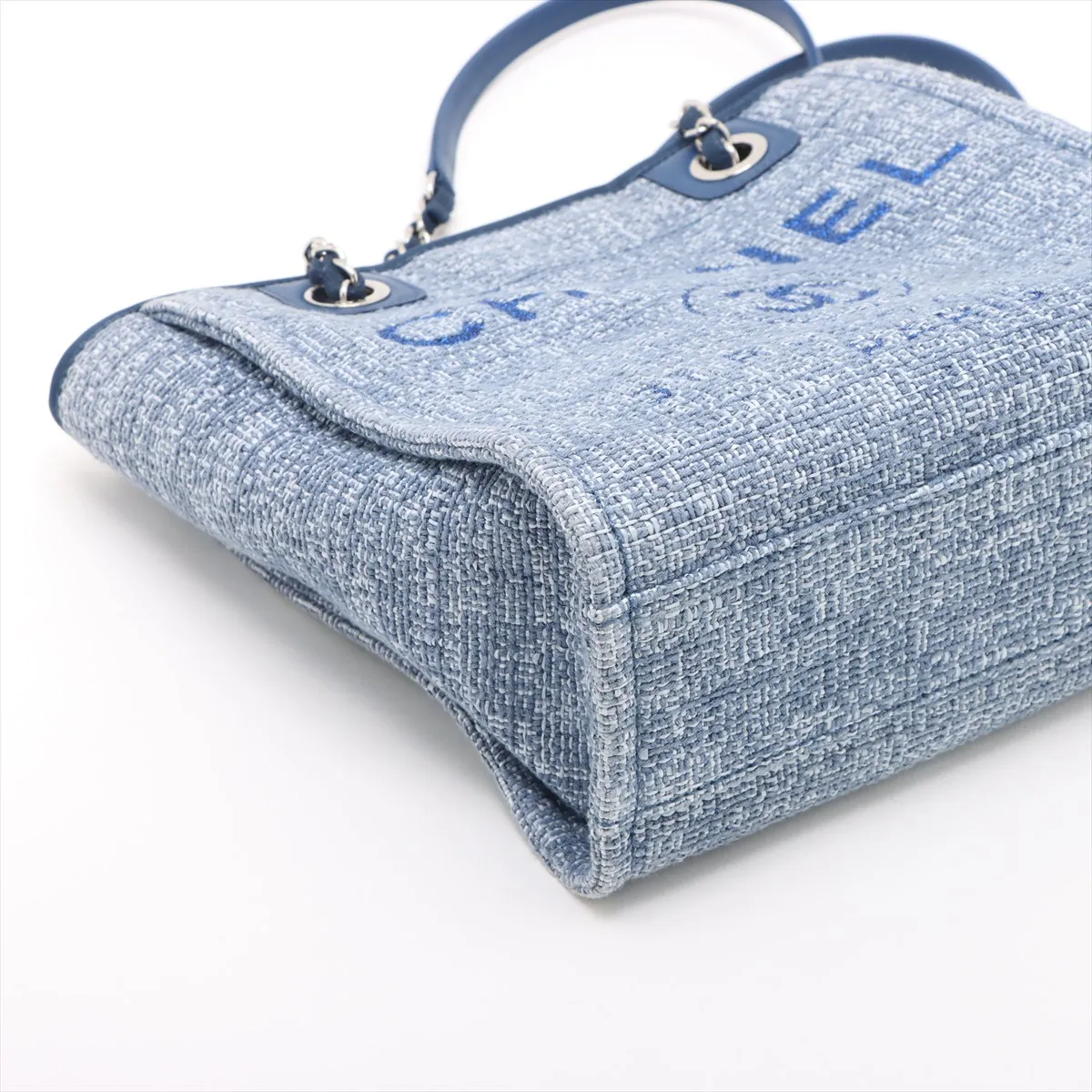 Deauville PM Tweed x Leather Chain Tote Bag Blue Silver Hardware 25266483 25th Series — view 4