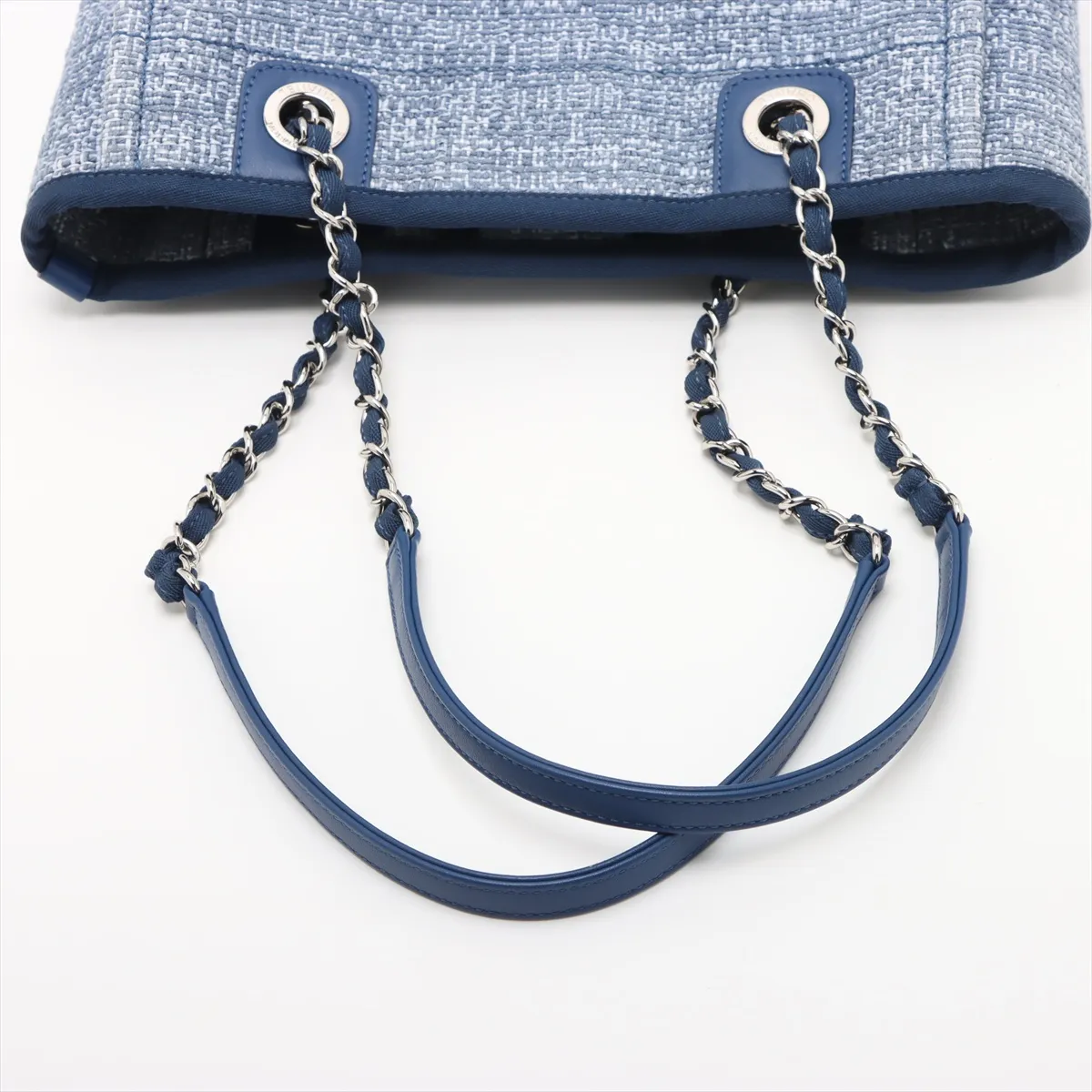 Deauville PM Tweed x Leather Chain Tote Bag Blue Silver Hardware 25266483 25th Series — view 5