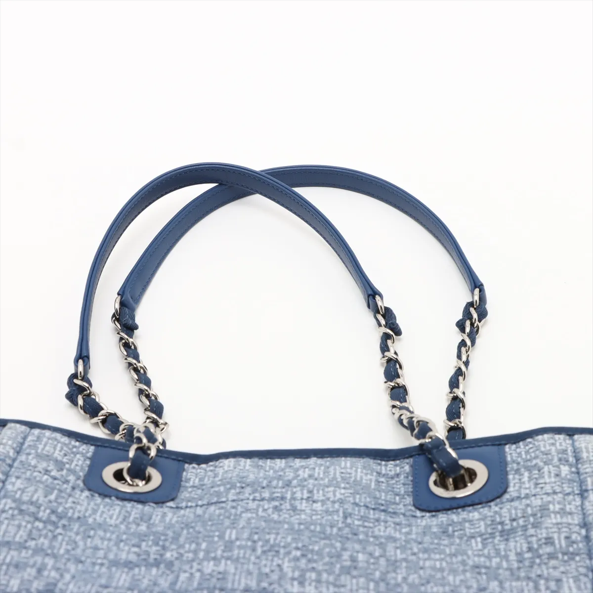 Deauville PM Tweed x Leather Chain Tote Bag Blue Silver Hardware 25266483 25th Series — view 6