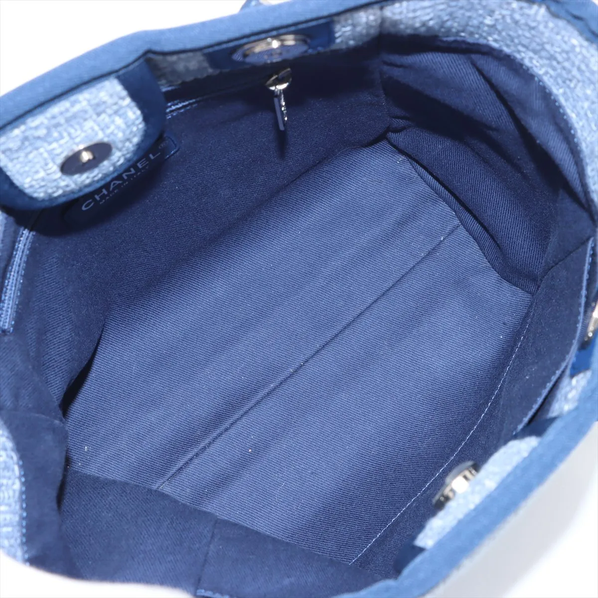 Deauville PM Tweed x Leather Chain Tote Bag Blue Silver Hardware 25266483 25th Series — view 7