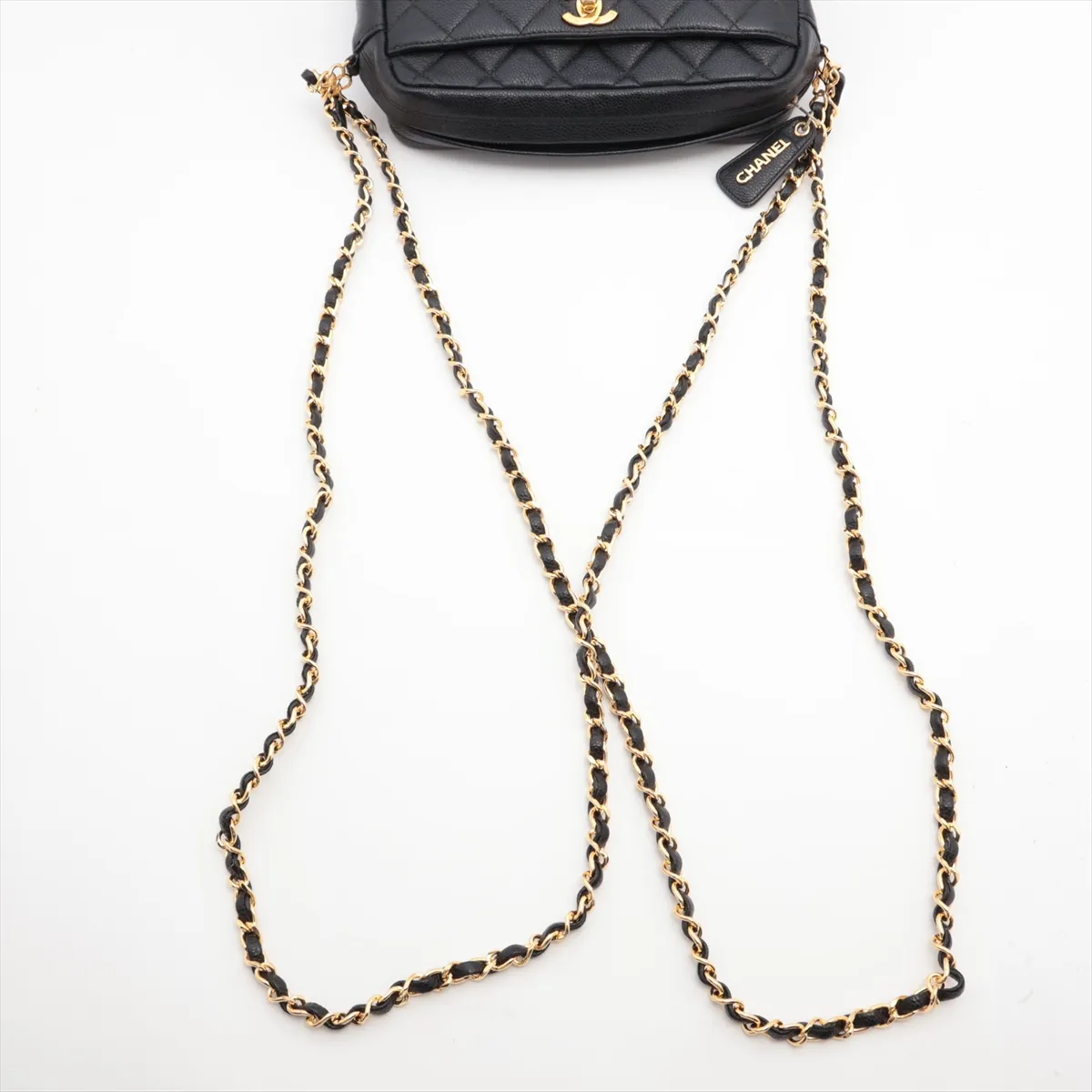 Matelasse Caviar Skin Chain Shoulder Bag Black Gold Hardware Base External Repair — view 5