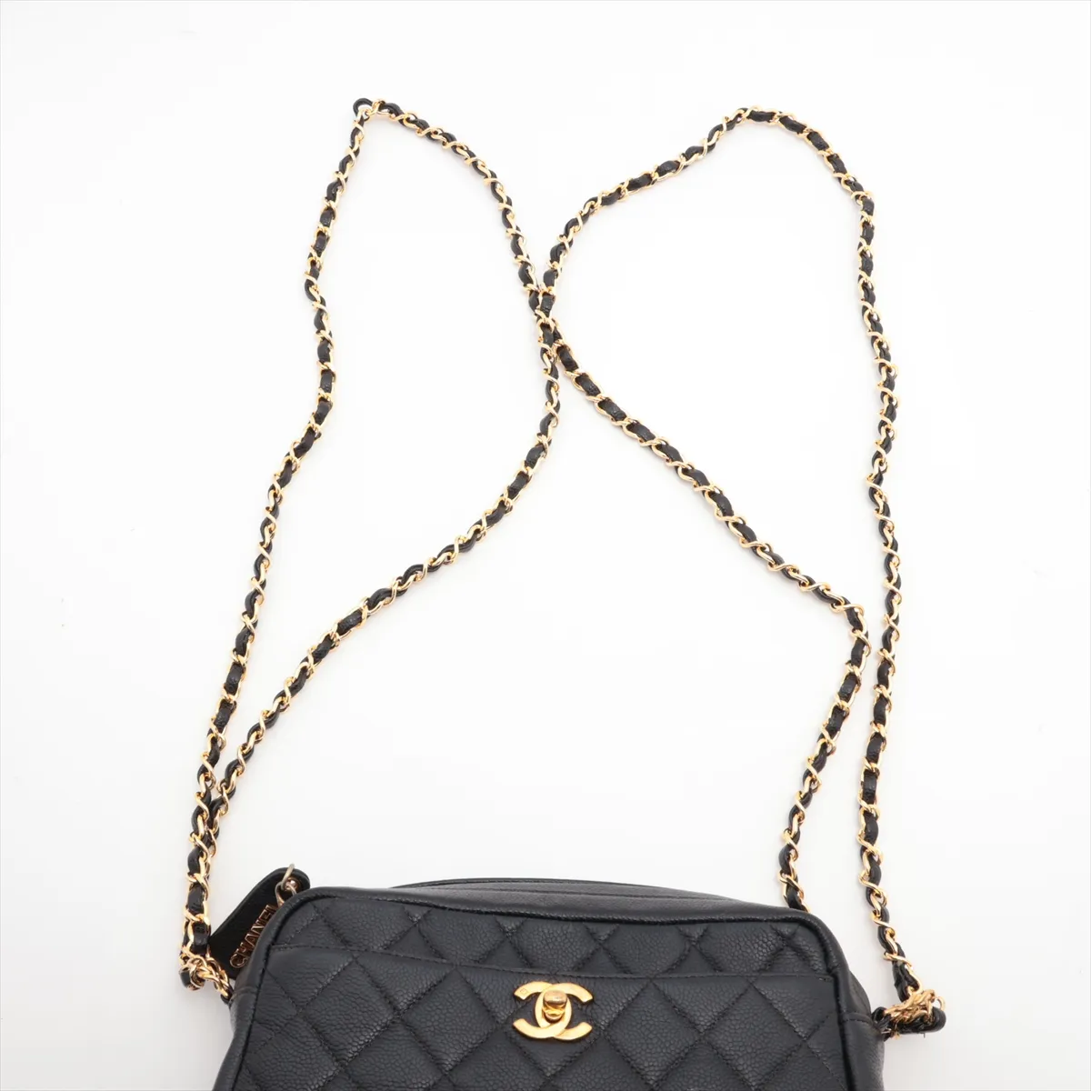 Matelasse Caviar Skin Chain Shoulder Bag Black Gold Hardware Base External Repair — view 6