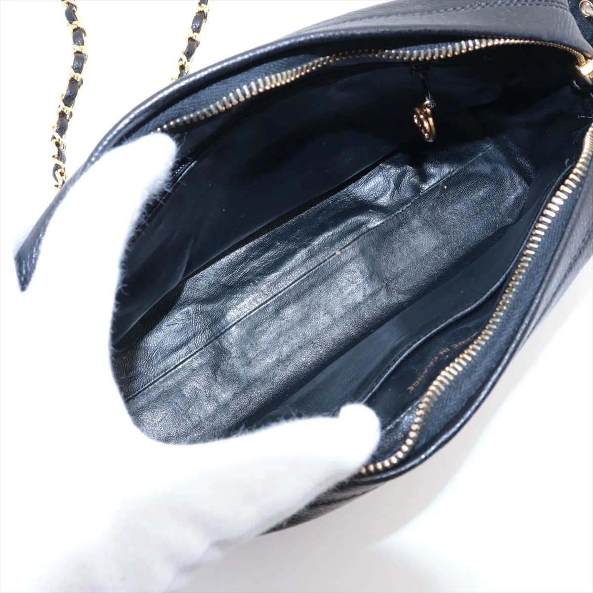 Matelasse Caviar Skin Chain Shoulder Bag Black Gold Hardware Base External Repair — view 7