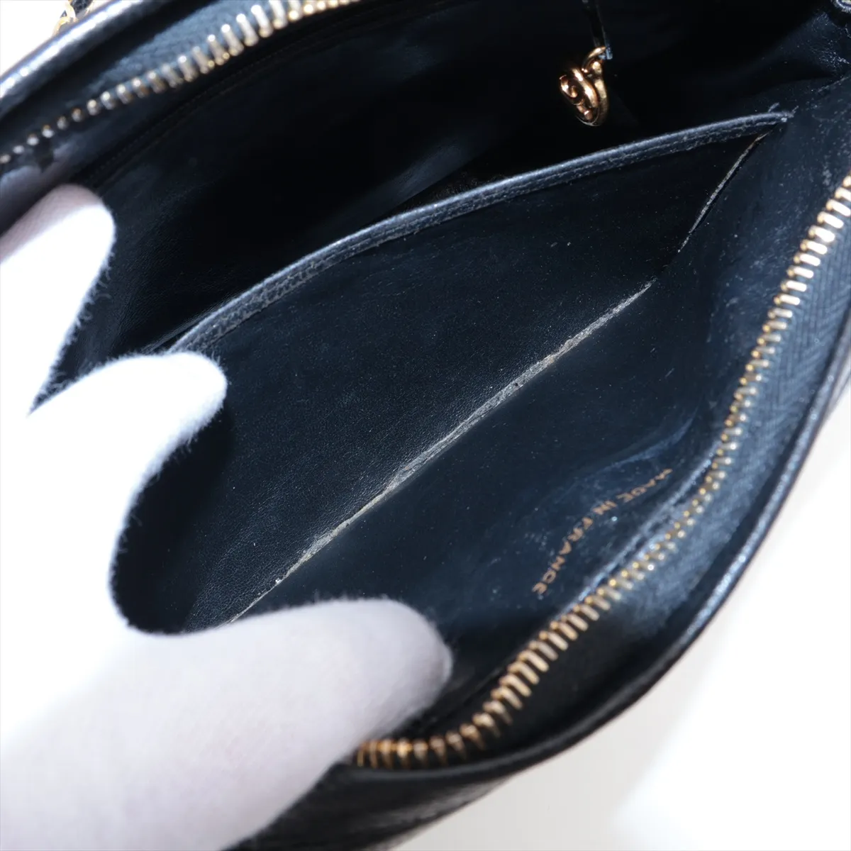 Matelasse Caviar Skin Chain Shoulder Bag Black Gold Hardware Base External Repair — view 9