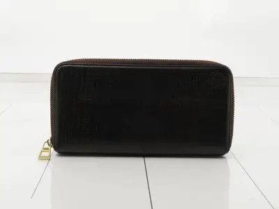 Leather Anagram Round Zip Long Wallet, Dark Brown