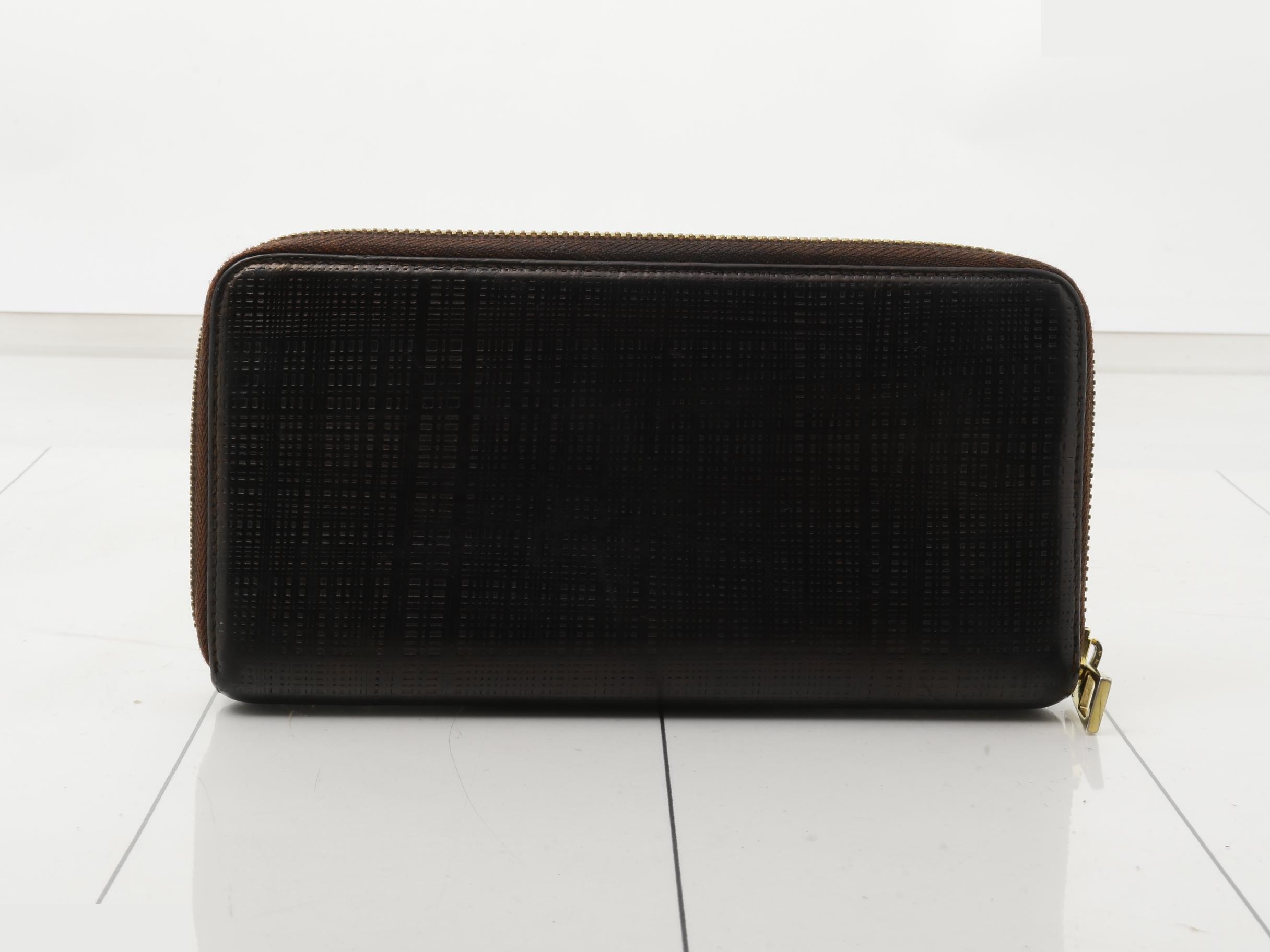 Leather Anagram Round Zip Long Wallet, Dark Brown — view 2