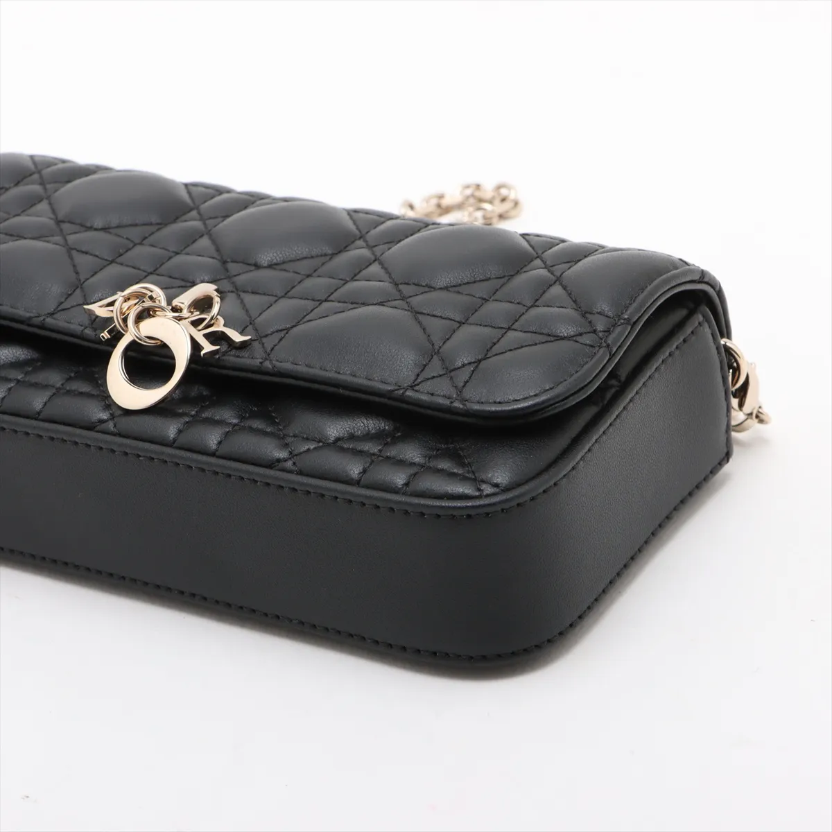 Cannage My Dior Talk Phone Bag Leather Chain Shoulder Bag Black — view 3