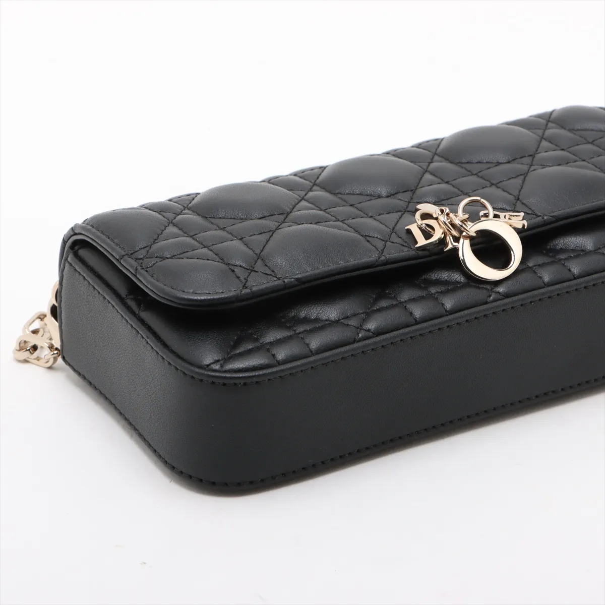 Cannage My Dior Talk Phone Bag Leather Chain Shoulder Bag Black — view 4
