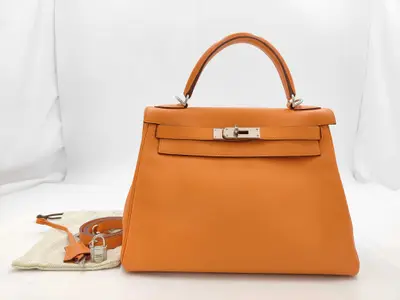 Kelly 28 K stamp Swift orange tote bag