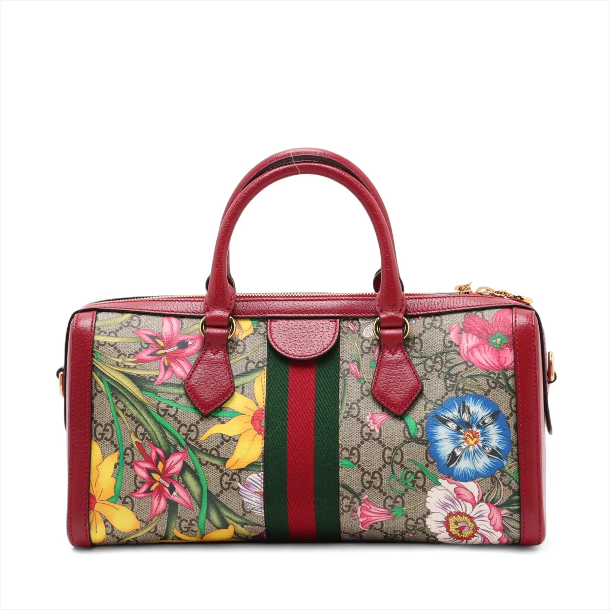 GG Flora PVC x Leather 2-Way Handbag, Red x Beige, 524532 — view 2