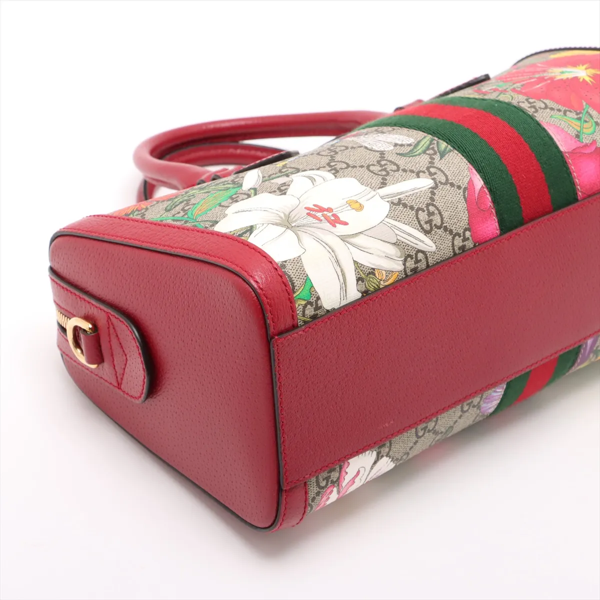 GG Flora PVC x Leather 2-Way Handbag, Red x Beige, 524532 — view 4