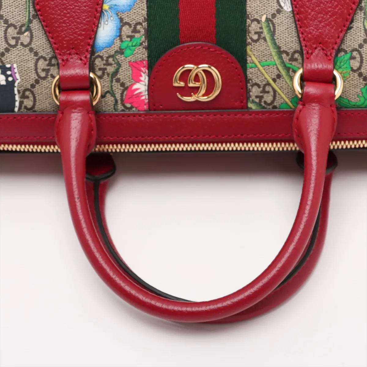 GG Flora PVC x Leather 2-Way Handbag, Red x Beige, 524532 — view 5