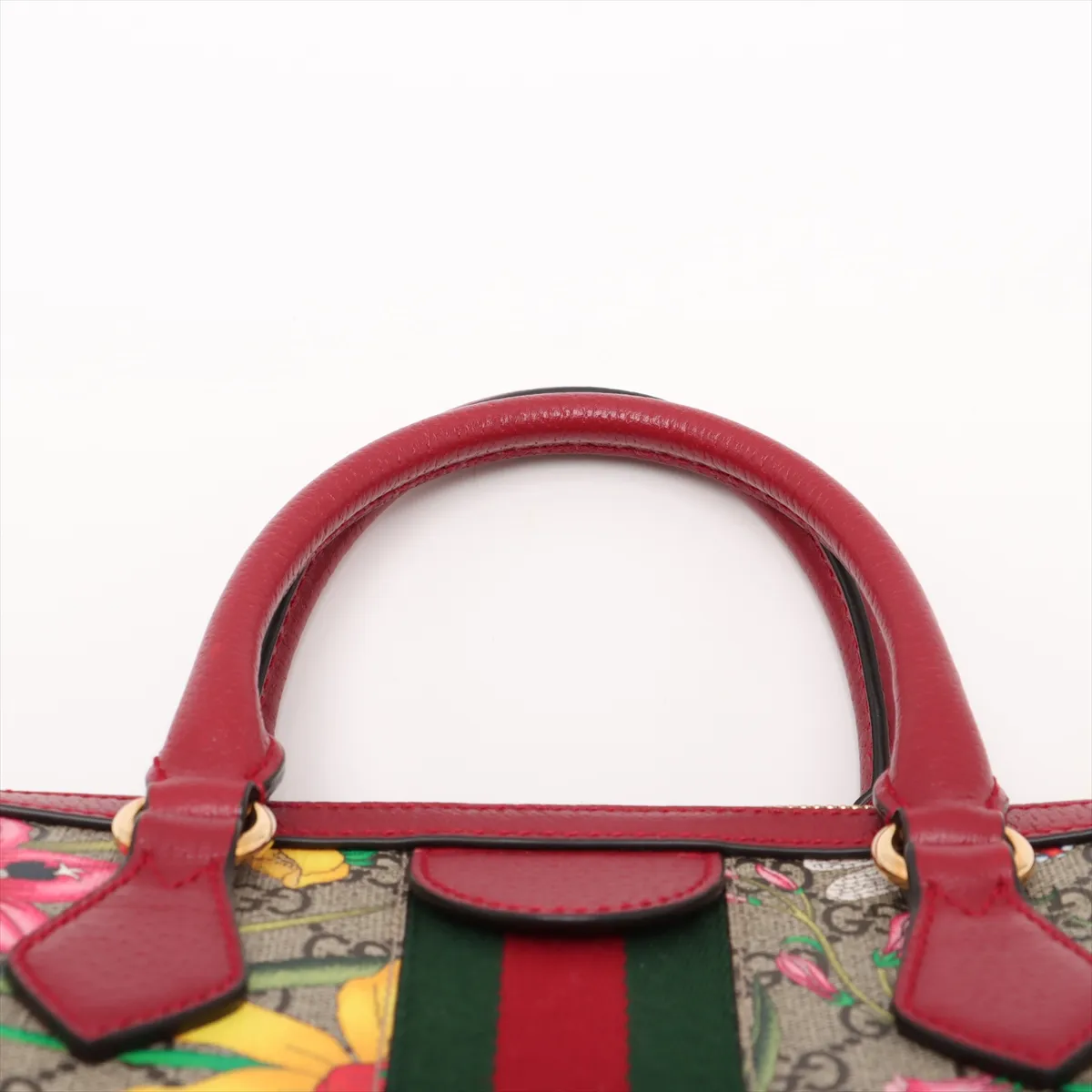 GG Flora PVC x Leather 2-Way Handbag, Red x Beige, 524532 — view 6