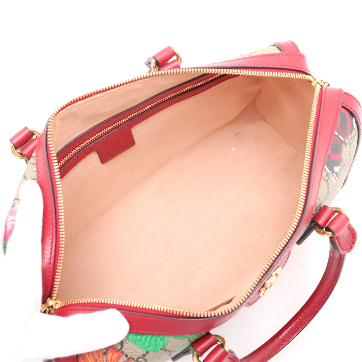 GG Flora PVC x Leather 2-Way Handbag, Red x Beige, 524532 — view 8