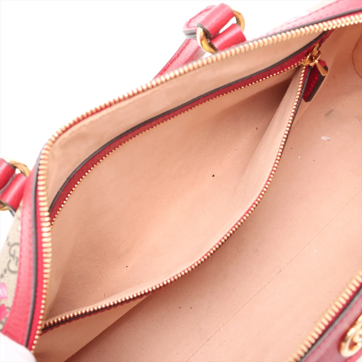 GG Flora PVC x Leather 2-Way Handbag, Red x Beige, 524532 — view 9