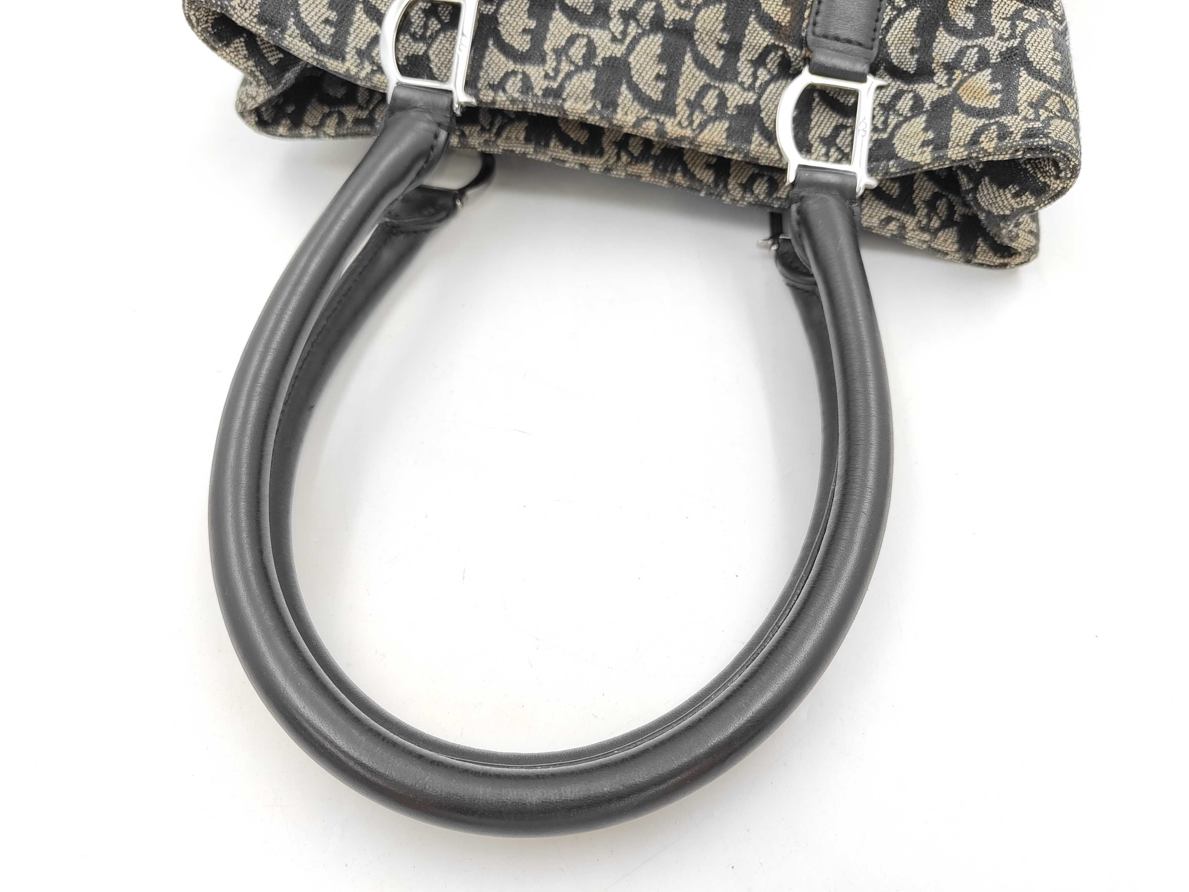 Trotter Dior Tote Bag Trotter Canvas Leather Navy Tote Bag — view 3
