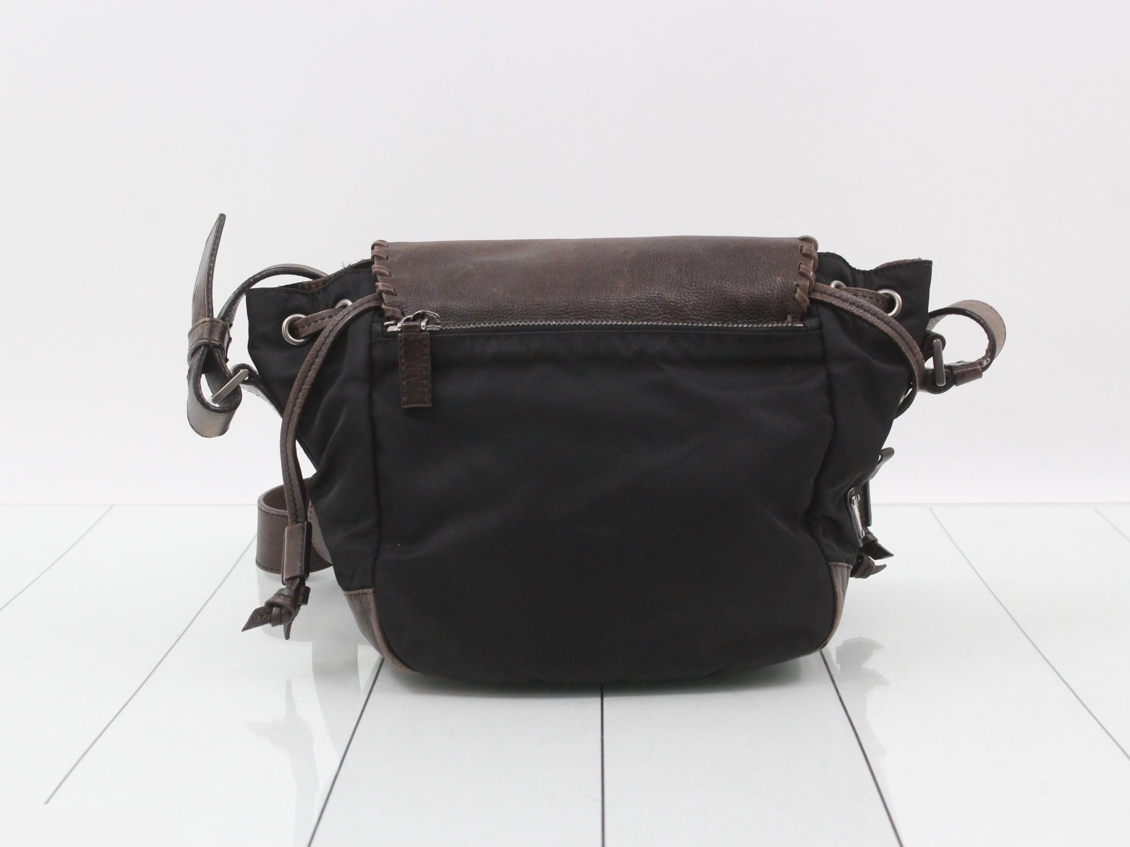 leather and nylon shoulder bag, brown and black. — view 2