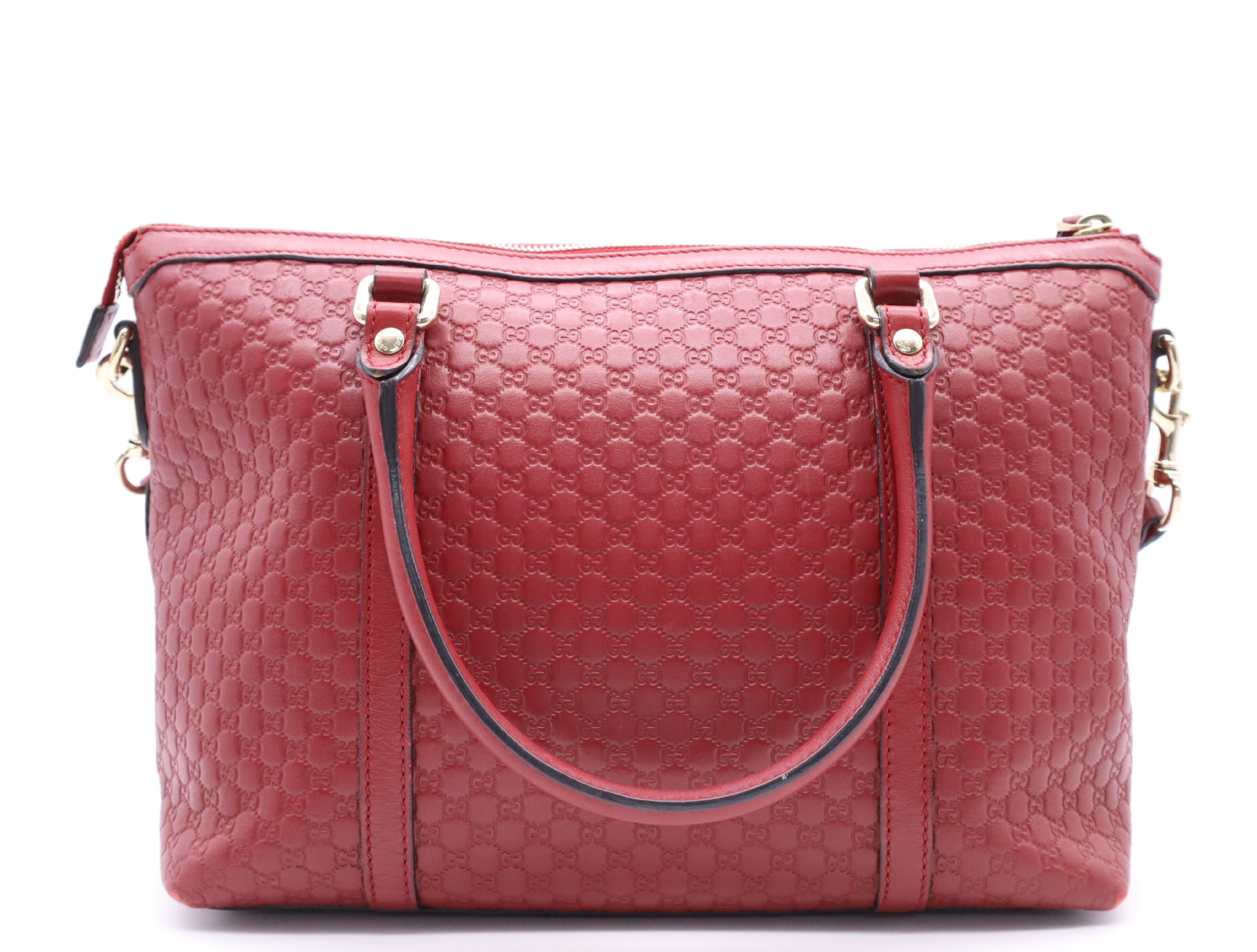 449656 Leather Microguccissima Leather 2-Way Handbag Red with Shoulder Strap — view 2