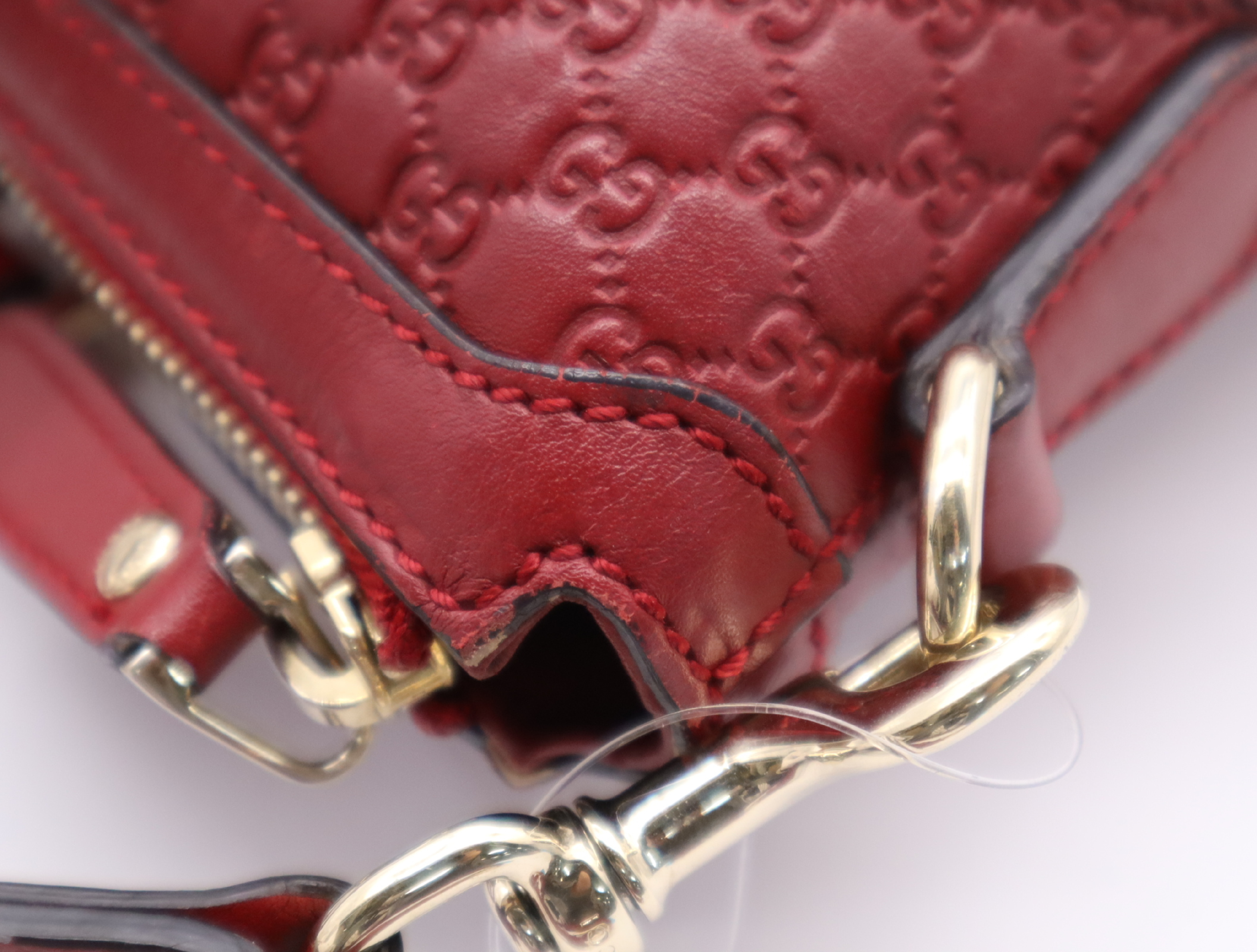 449656 Leather Microguccissima Leather 2-Way Handbag Red with Shoulder Strap — view 11
