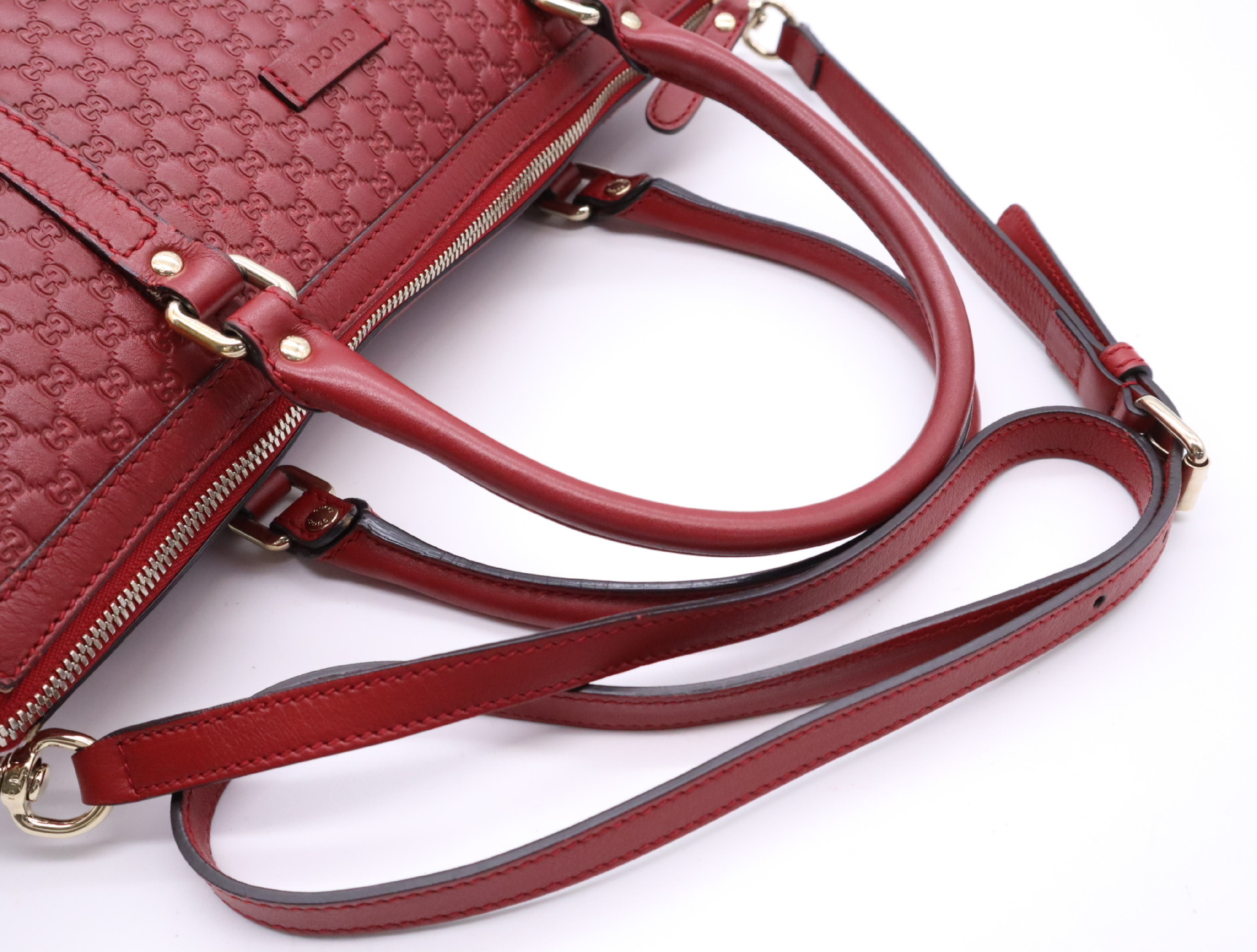 449656 Leather Microguccissima Leather 2-Way Handbag Red with Shoulder Strap — view 12