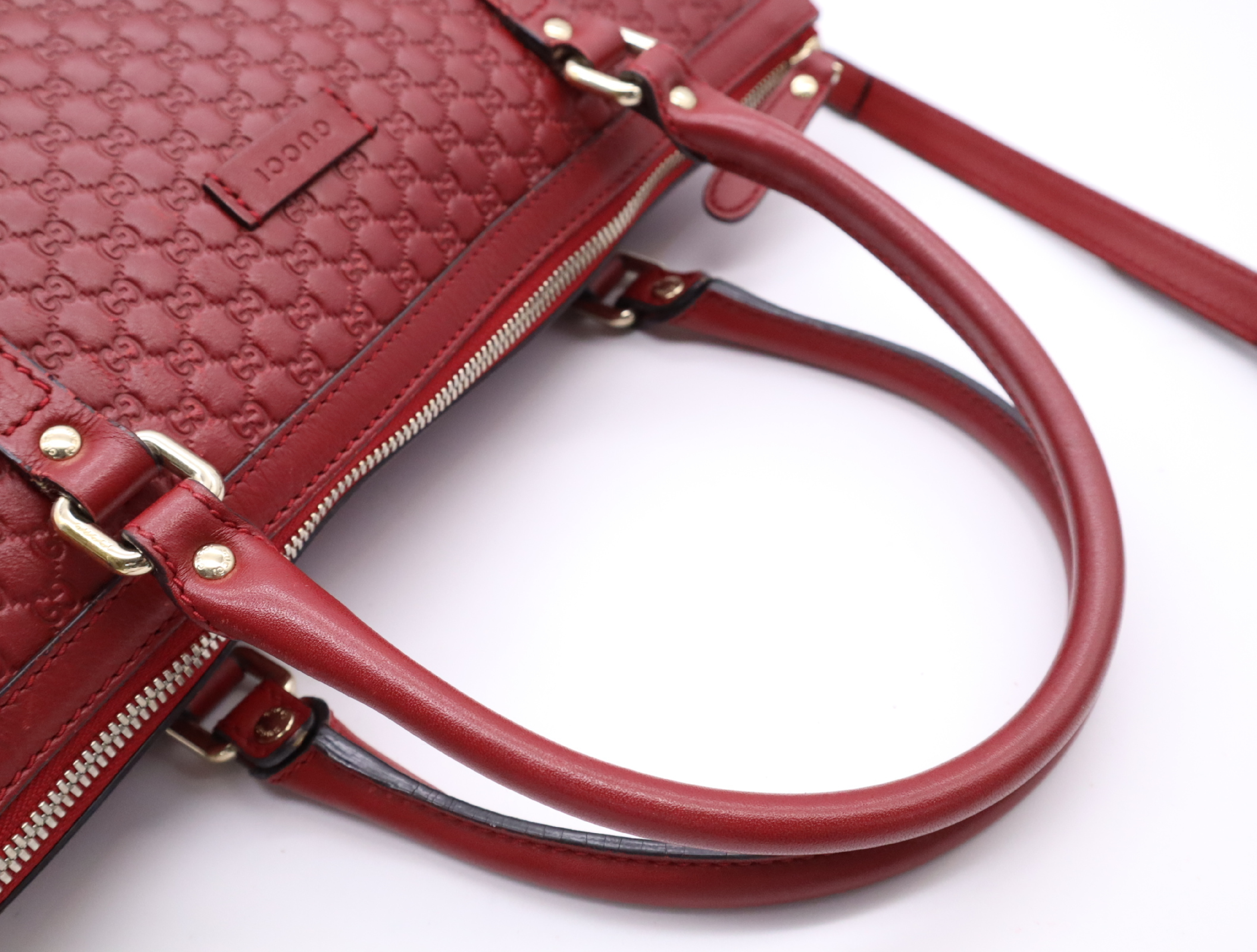 449656 Leather Microguccissima Leather 2-Way Handbag Red with Shoulder Strap — view 13