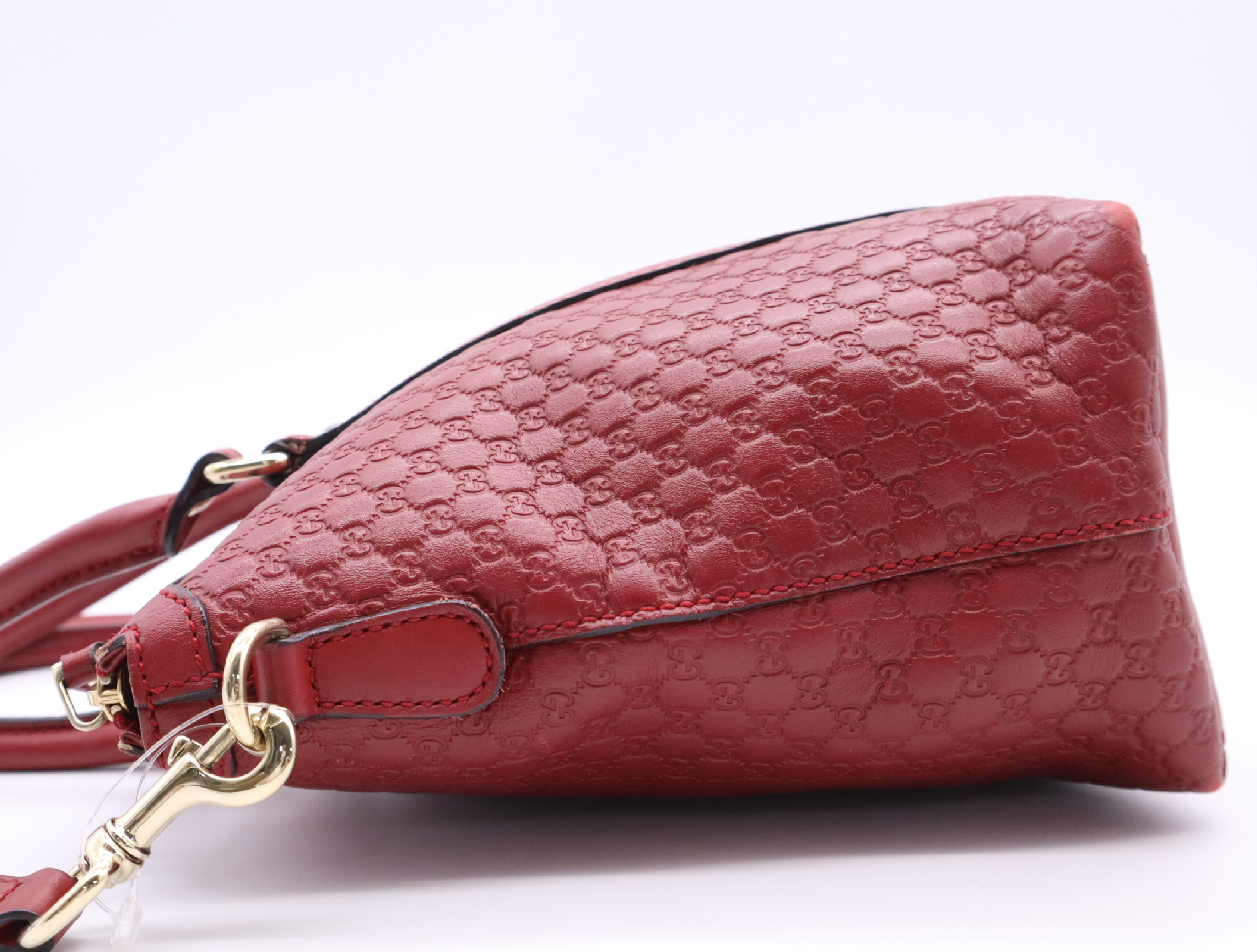 449656 Leather Microguccissima Leather 2-Way Handbag Red with Shoulder Strap — view 3