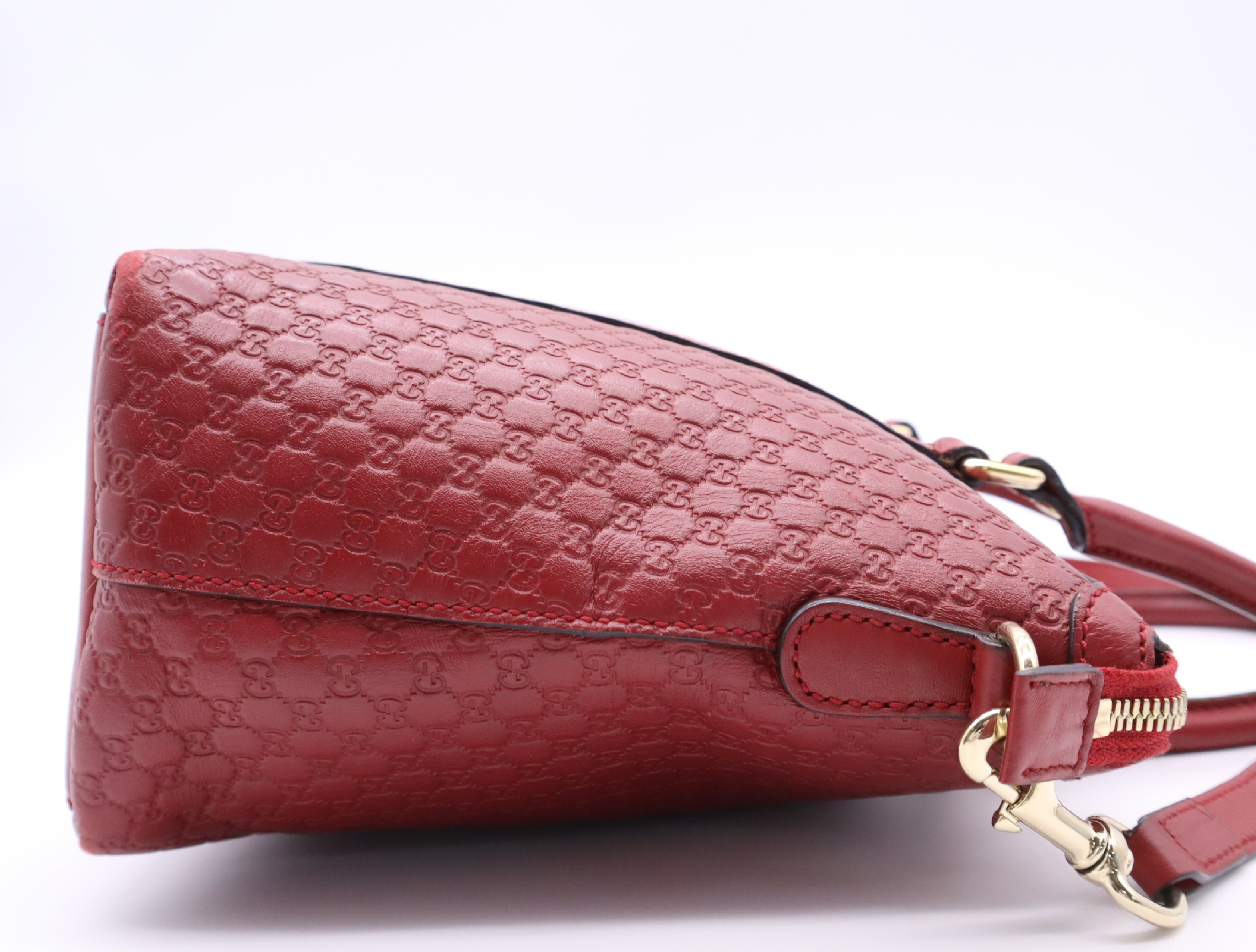 449656 Leather Microguccissima Leather 2-Way Handbag Red with Shoulder Strap — view 5