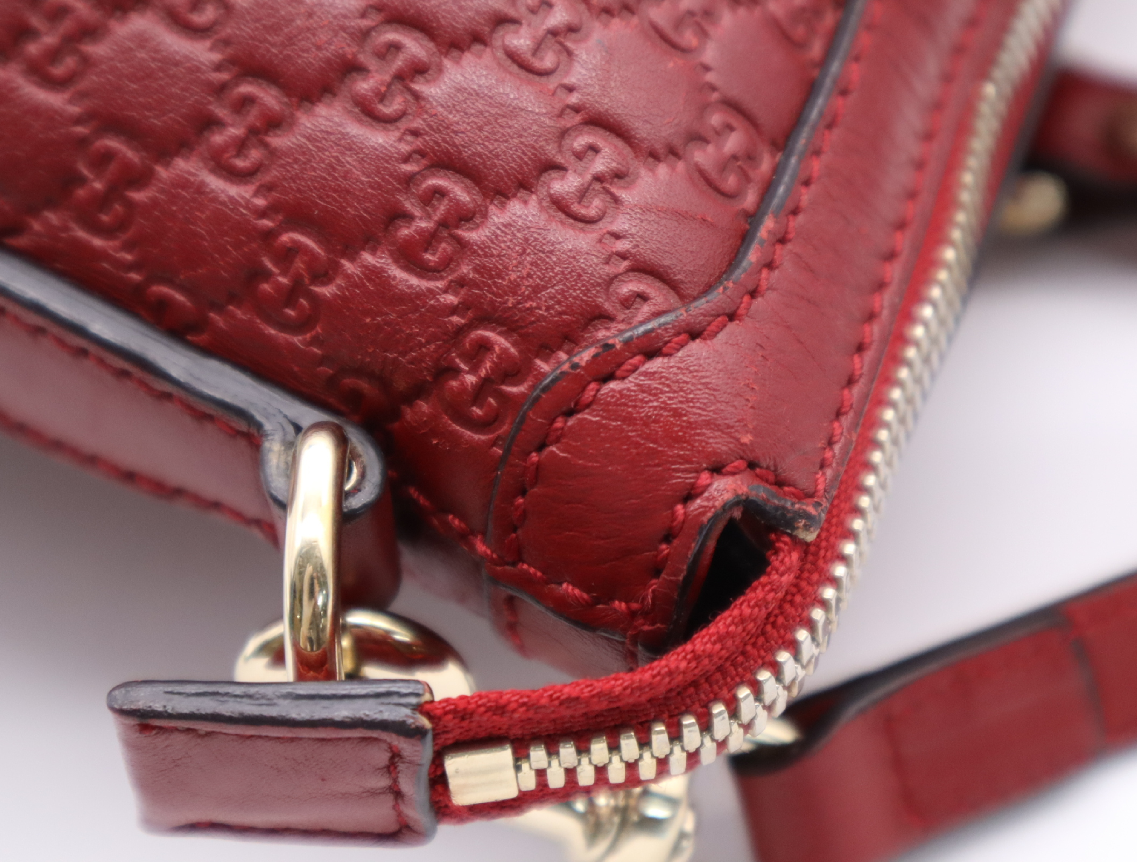 449656 Leather Microguccissima Leather 2-Way Handbag Red with Shoulder Strap — view 8