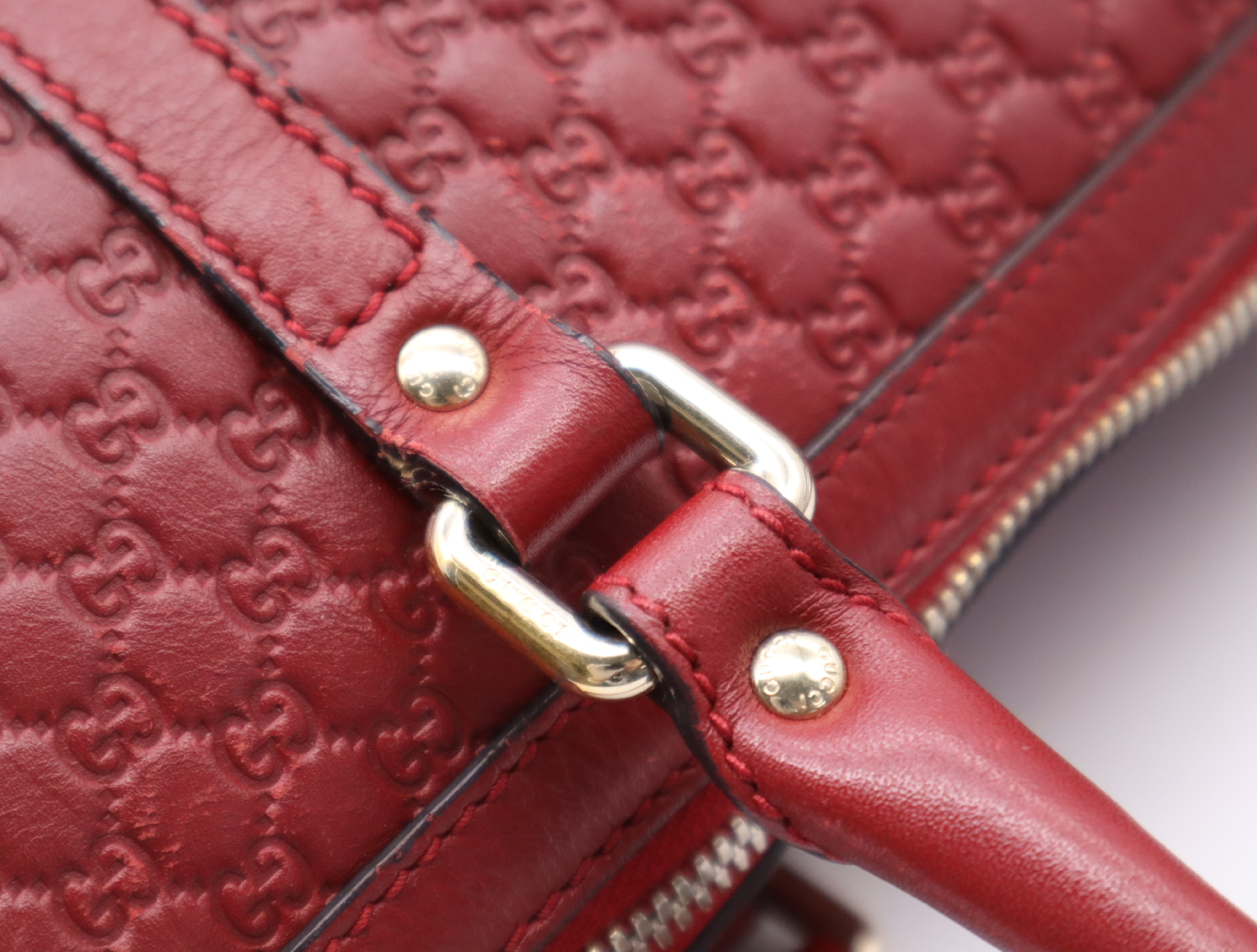 449656 Leather Microguccissima Leather 2-Way Handbag Red with Shoulder Strap — view 9