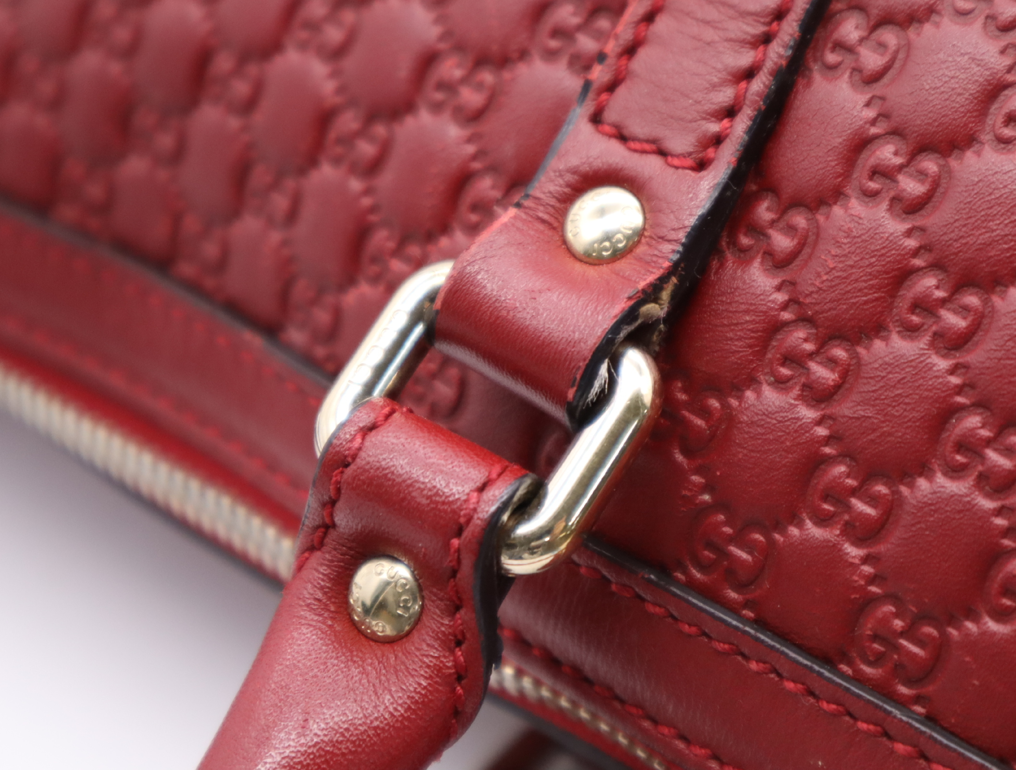 449656 Leather Microguccissima Leather 2-Way Handbag Red with Shoulder Strap — view 10