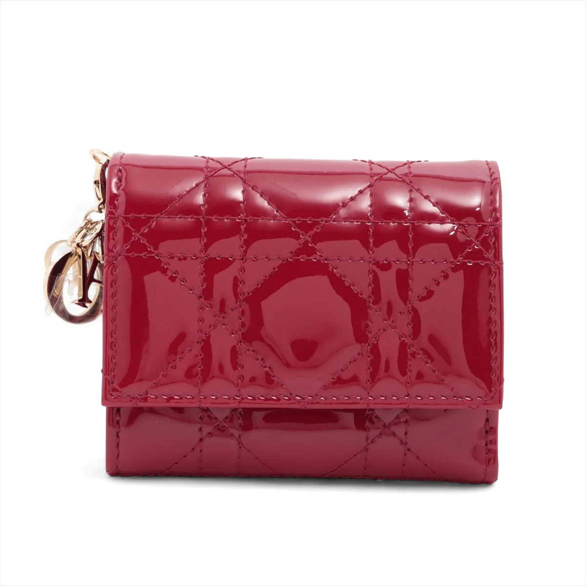 Lady Dior Lotus Wallet Patent Leather Compact Wallet Red